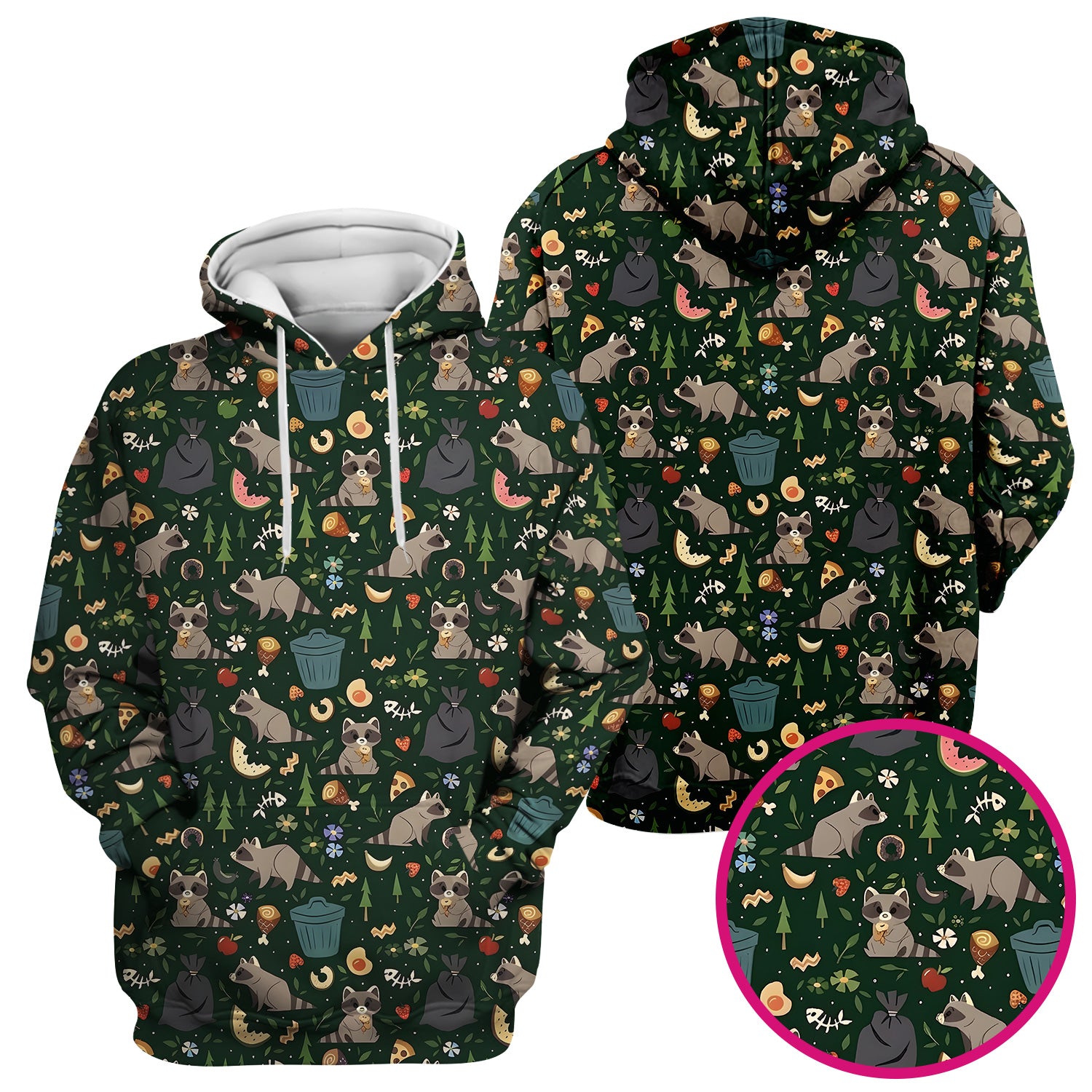 Cute Raccoon Forest Food Pattern Scrub Top, Breathable Fabrics Nursing Uniform