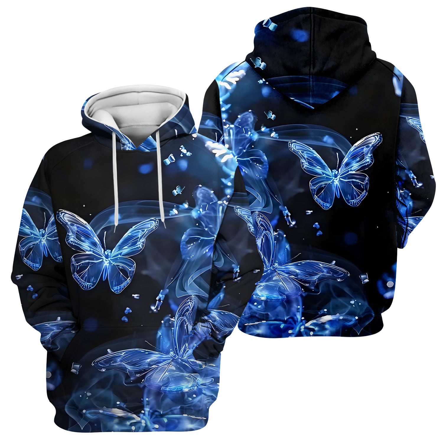 Glowing Blue Butterfly Garden Pattern Scrub Top, Comfortable Scrubs for Nurses