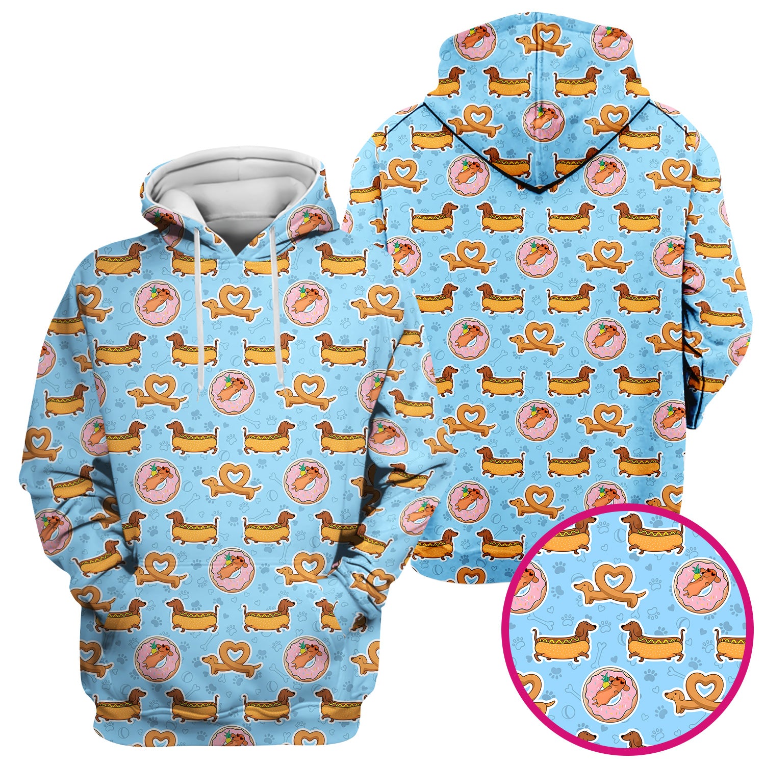 Cute Dachshund Donut Heart Pattern Scrub Top, Comfortable Scrubs For Nurses