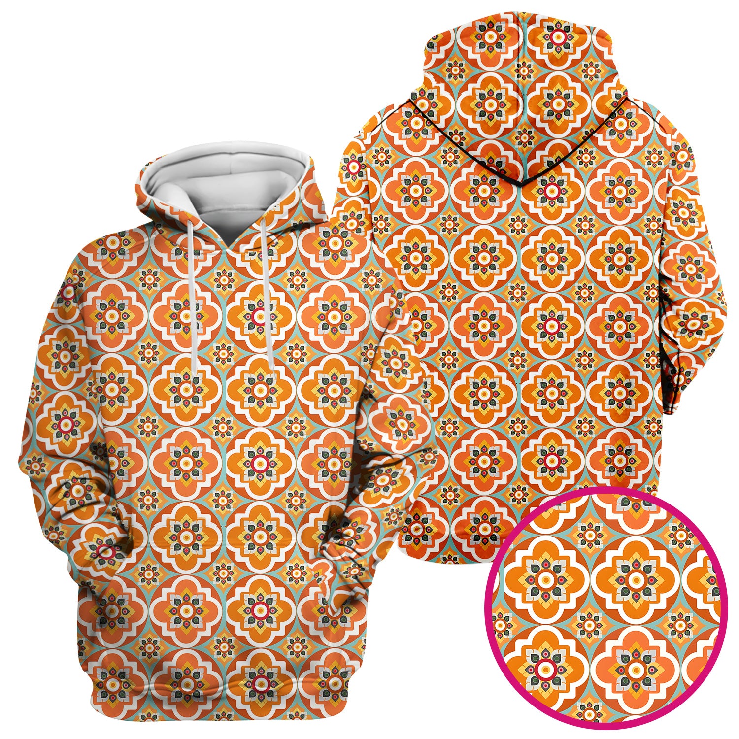 Orange Retro Geometric Floral Pattern Scrub Top, Comfortable Scrubs for Nurses
