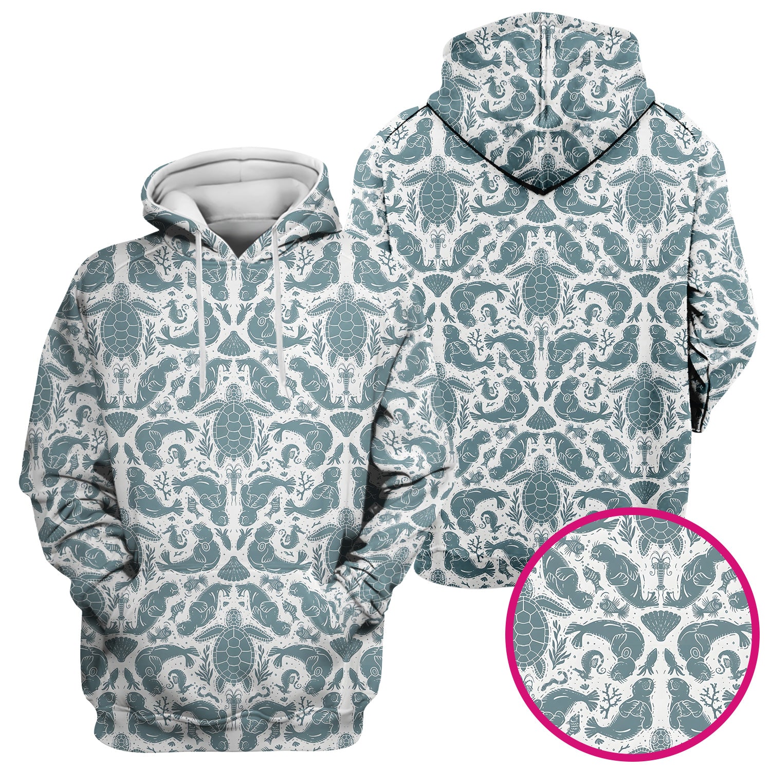 Ocean Sea Marine Life Pattern Scrub Top, Breathable Medical Scrubs