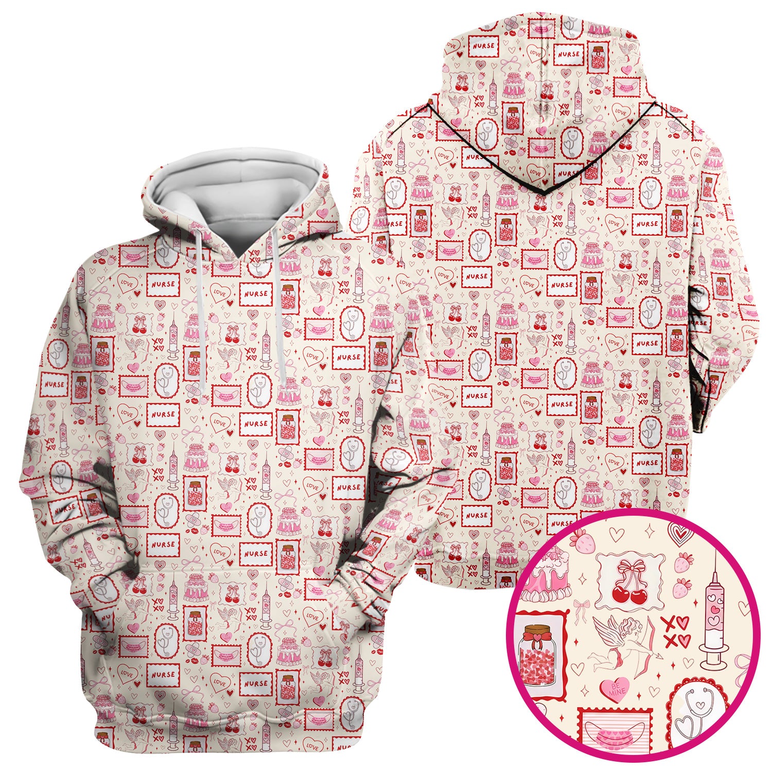 Nurse Icons Hearts Syringes Valentine Scrub Top, Breathable Nursing Uniform