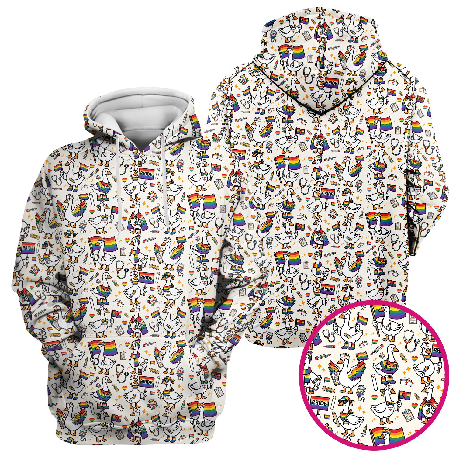 LGBT Pride Nurse Duck Pattern Scrub Top, Breathable Fabrics Nursing Uniform