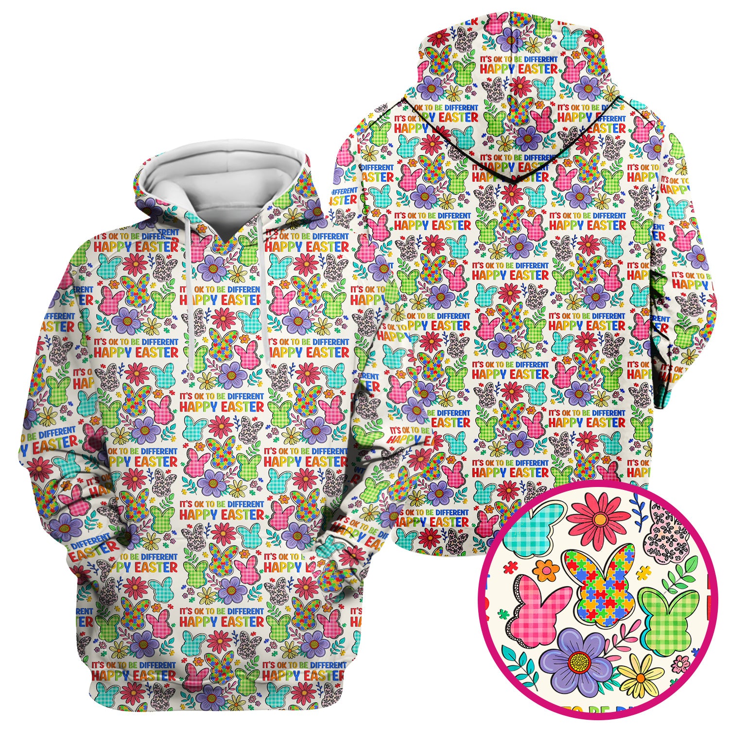 Happy Easter Bunny Floral Print Scrub Top, Breathable Fabrics Nursing Uniform