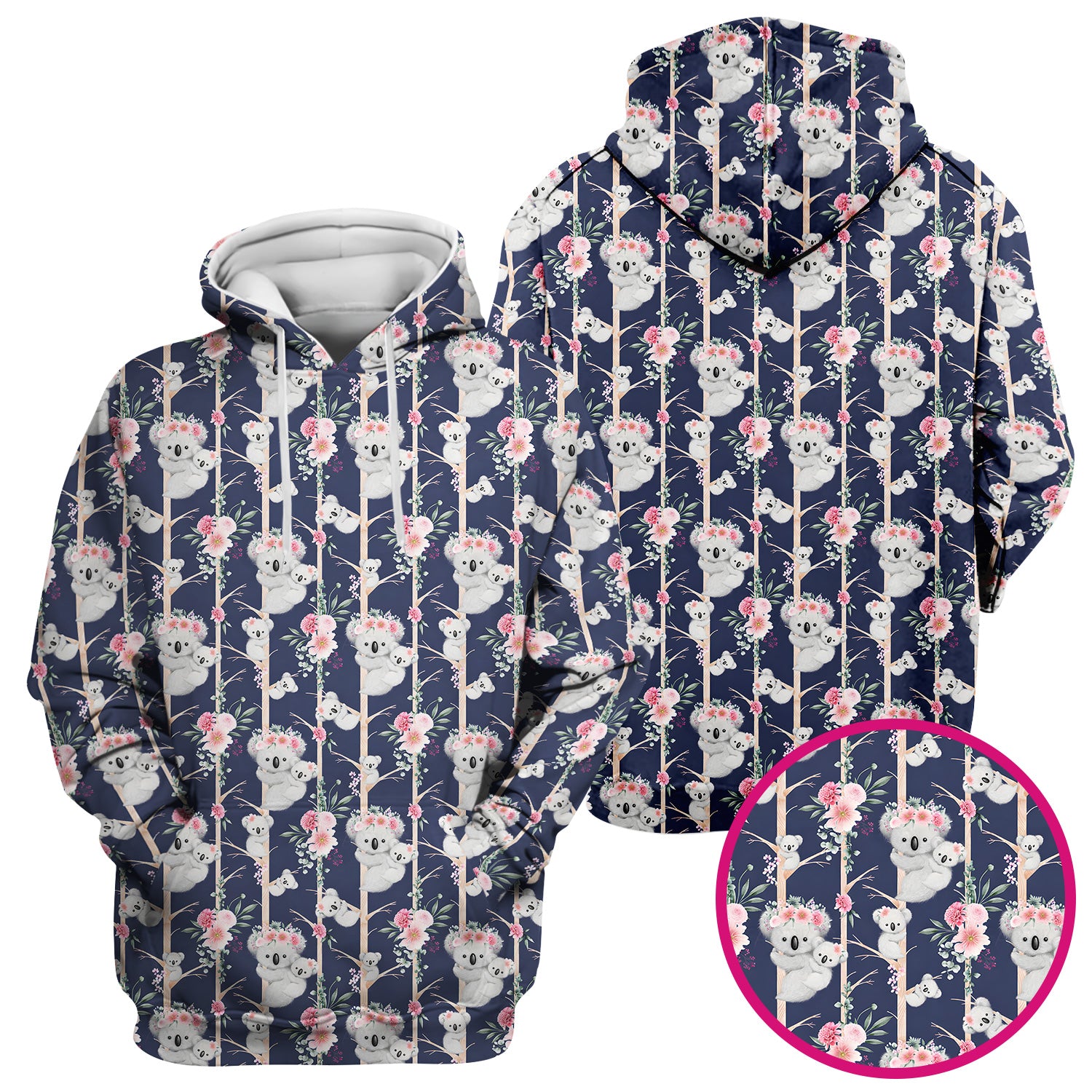 Cute Koala Climbing Tree Blossom Pattern Nurse Scrub Top, Breathable Fabrics Nursing Uniform