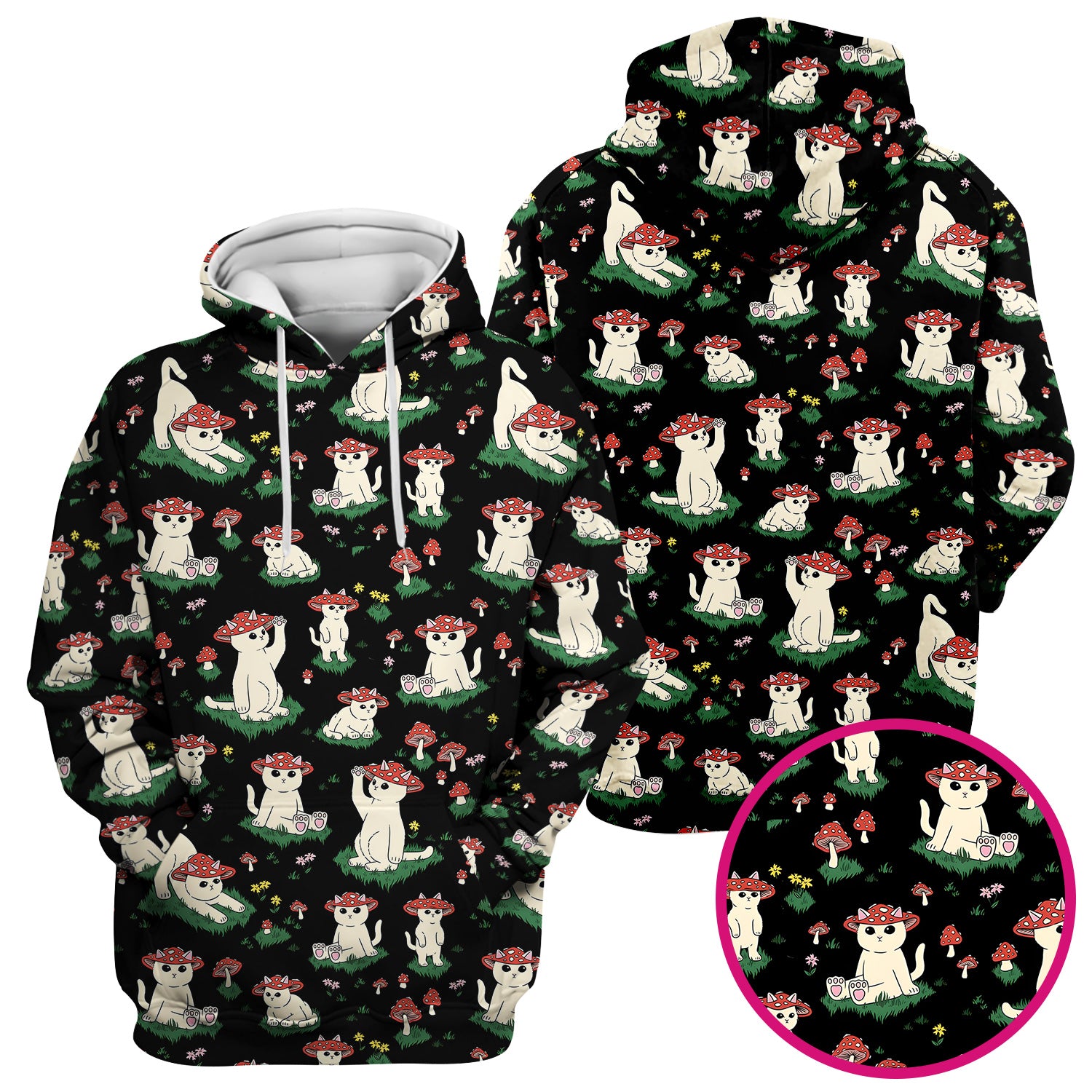 Cute Mushroom Cat Pattern Scrub Top, Comfortable Scrubs for Nurses