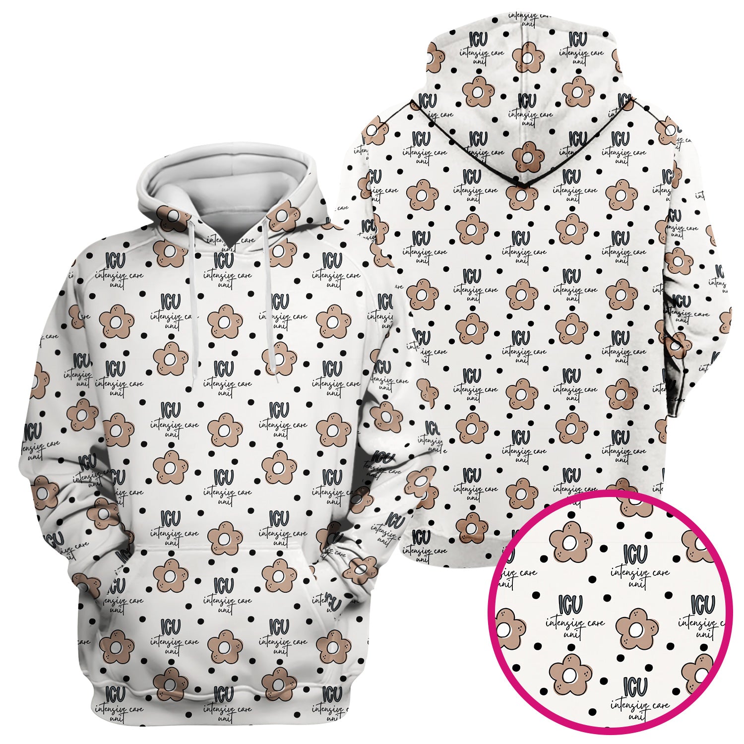 Cute ICU Nurse Flower Polka Dot Pattern Scrub Top, Comfortable Scrubs for Nurses