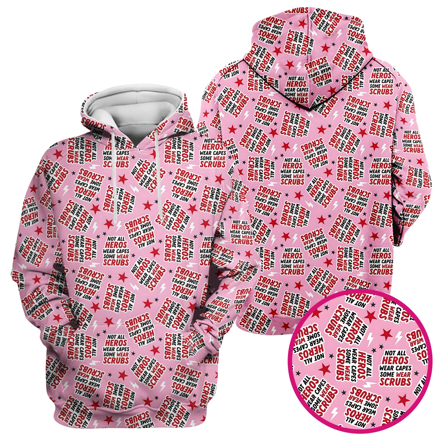 Not All Heroes Wear Scrubs Quote Stars Lightning Pattern Scrub Top, Comfortable Scrubs for Nurses