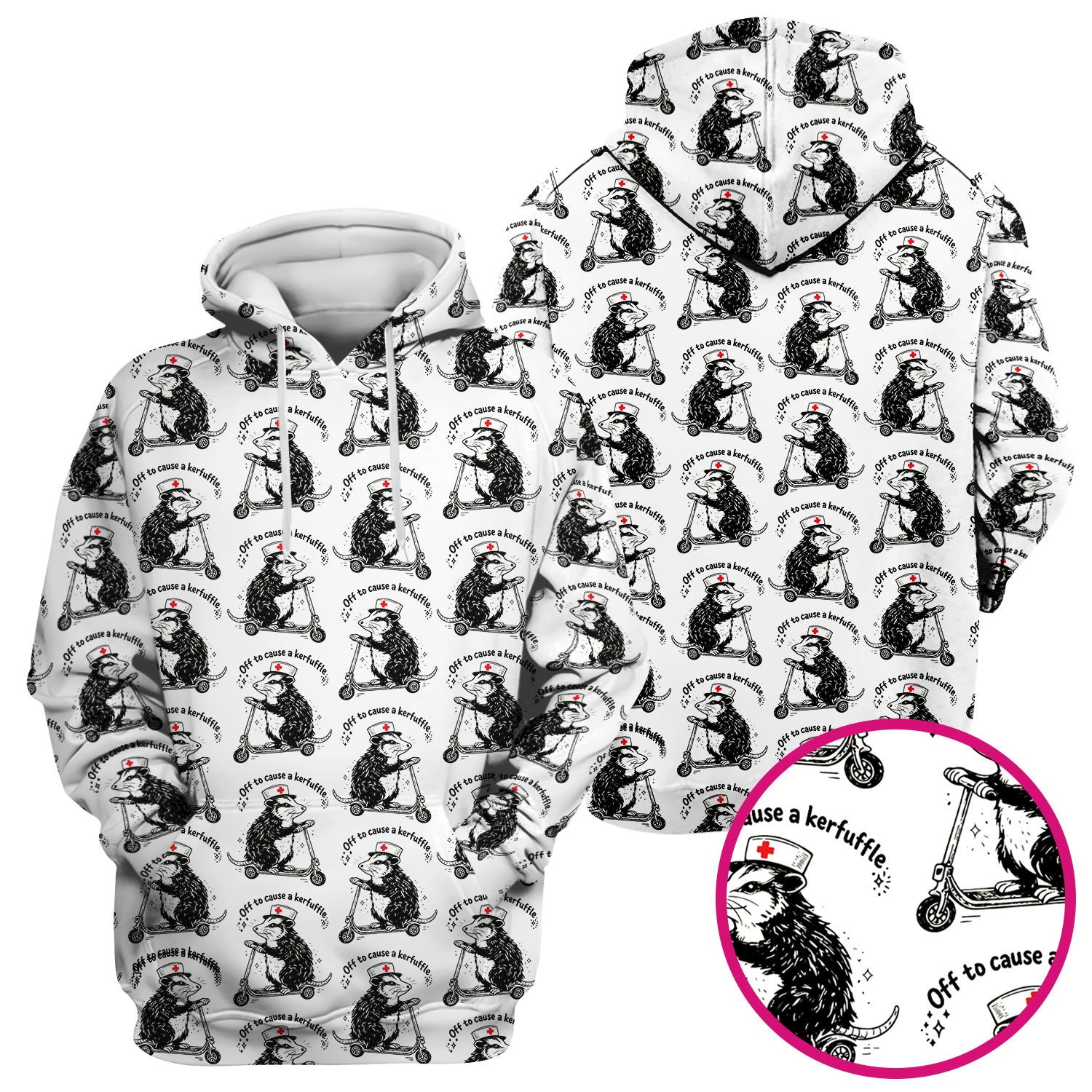 Funny Opossum Nurse Riding Scooter Pattern Scrubs Top, Breathable Fabrics Nursing Uniform