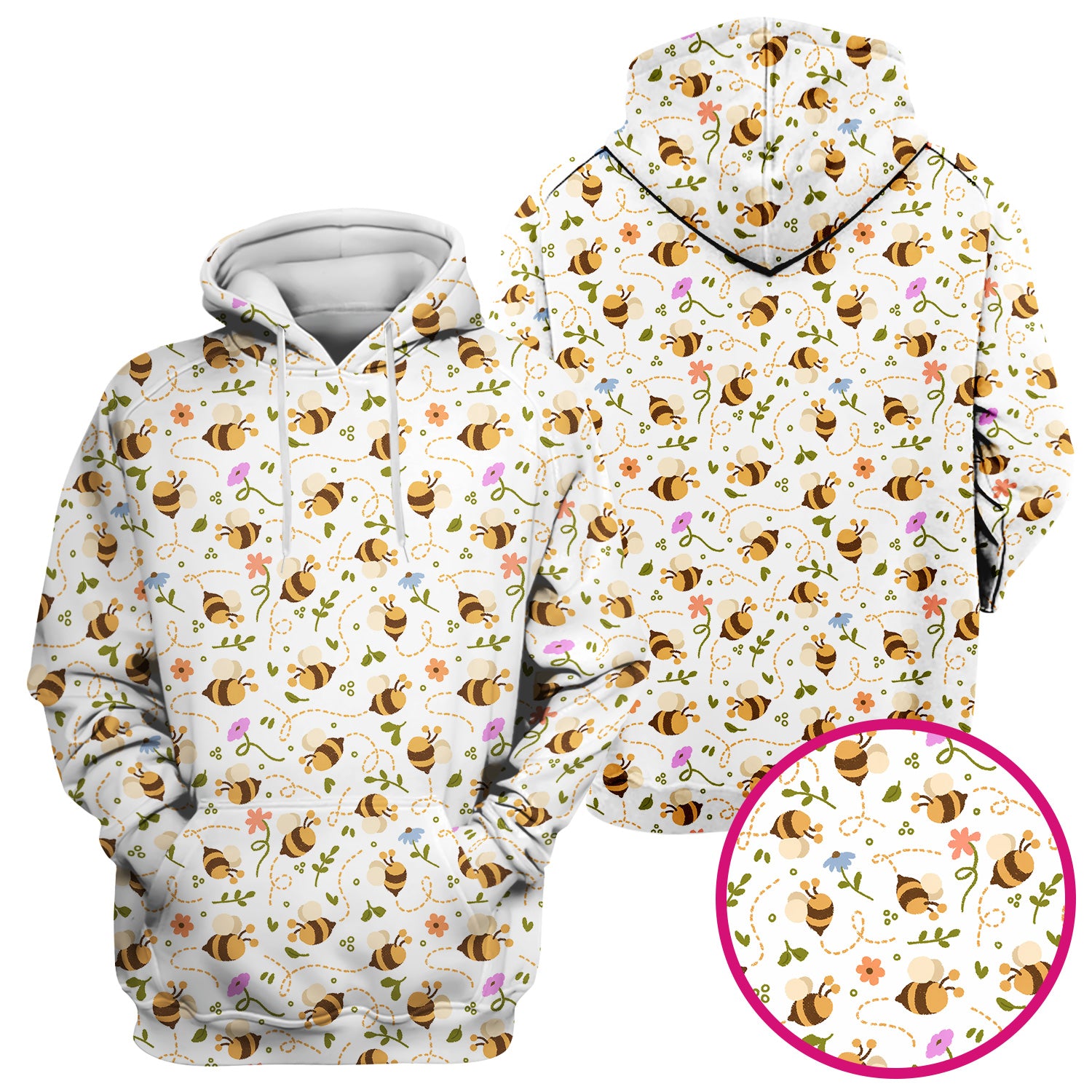 Bee Flying Floral Trail Garden Pattern Scrub Top, Breathable Fabrics Nursing Uniform