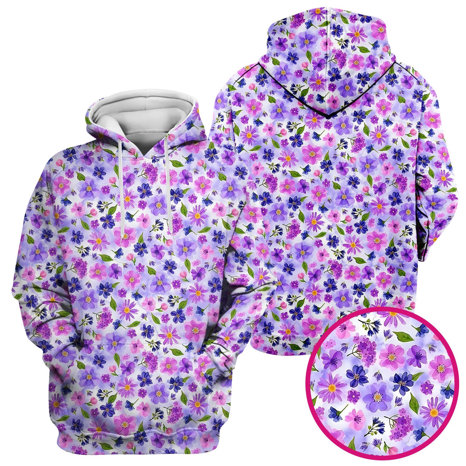 Purple Watercolor Wildflower Bloom Pattern Scrub Top, Comfortable Scrubs for Nurses