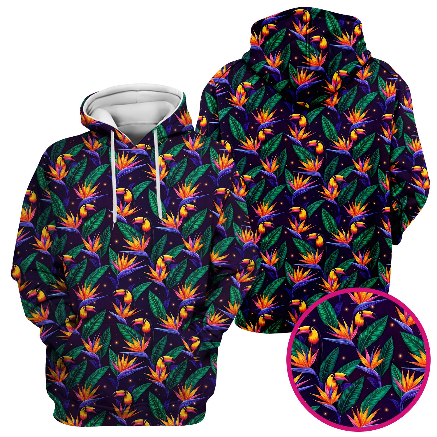Tropical Toucan Bird Paradise Leaves Pattern Scrub Top, Comfortable Scrubs for Nurses