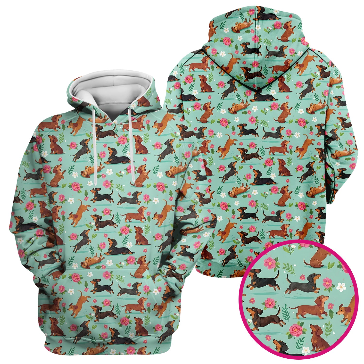 Cute Floral Dachshund Puppy Pattern Scrub Top, Comfortable Scrubs for Nurses