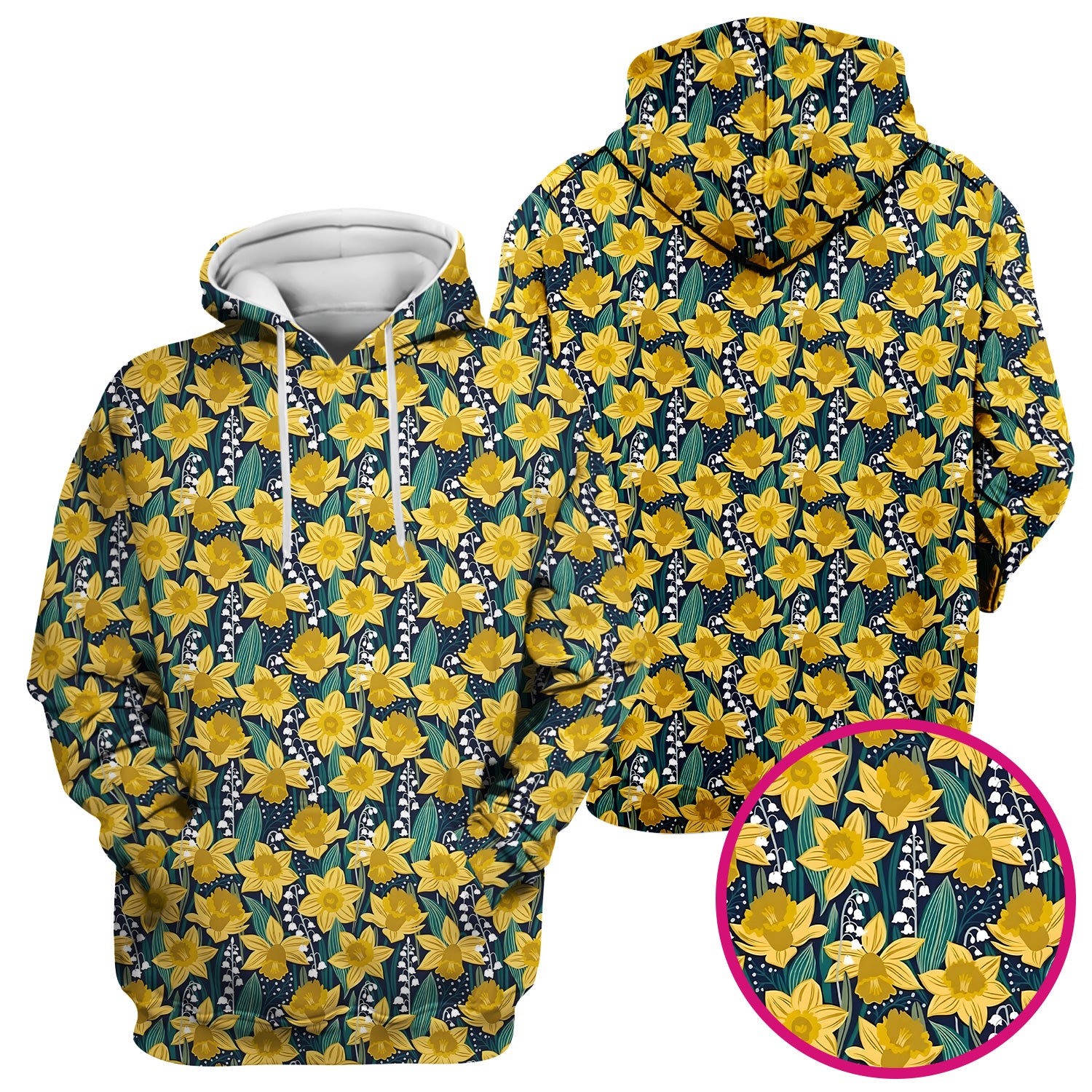 Yellow Daffodil Lily Valley Pattern Scrub Top, Comfortable Scrubs for Nurses