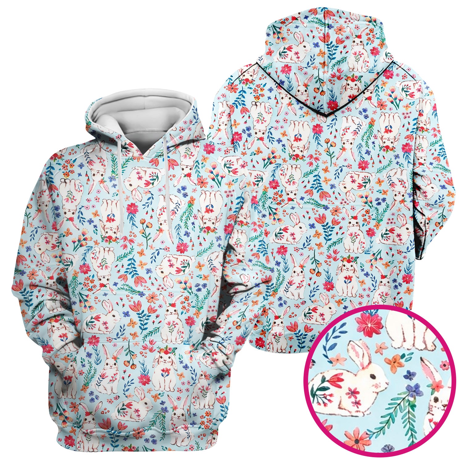Springtime Bunny Floral Pattern Scrub Top, Breathable Fabric Scrubs for Nurses