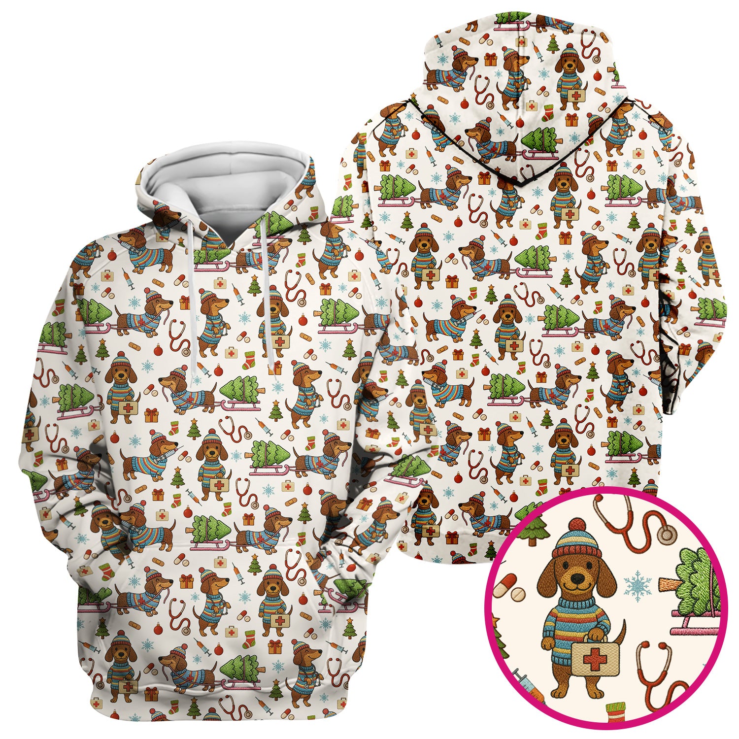 Dachshund Dog Scrub For Nurse, Funny Wiener Dog Lover Gift, Cute Dog 3D Knit Pattern Shirt