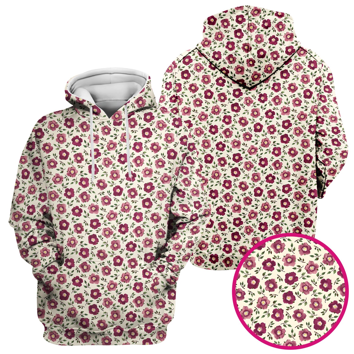 Purple Floral Blossom Leaf Pattern Scrub Top, Comfortable Scrubs for Nurses