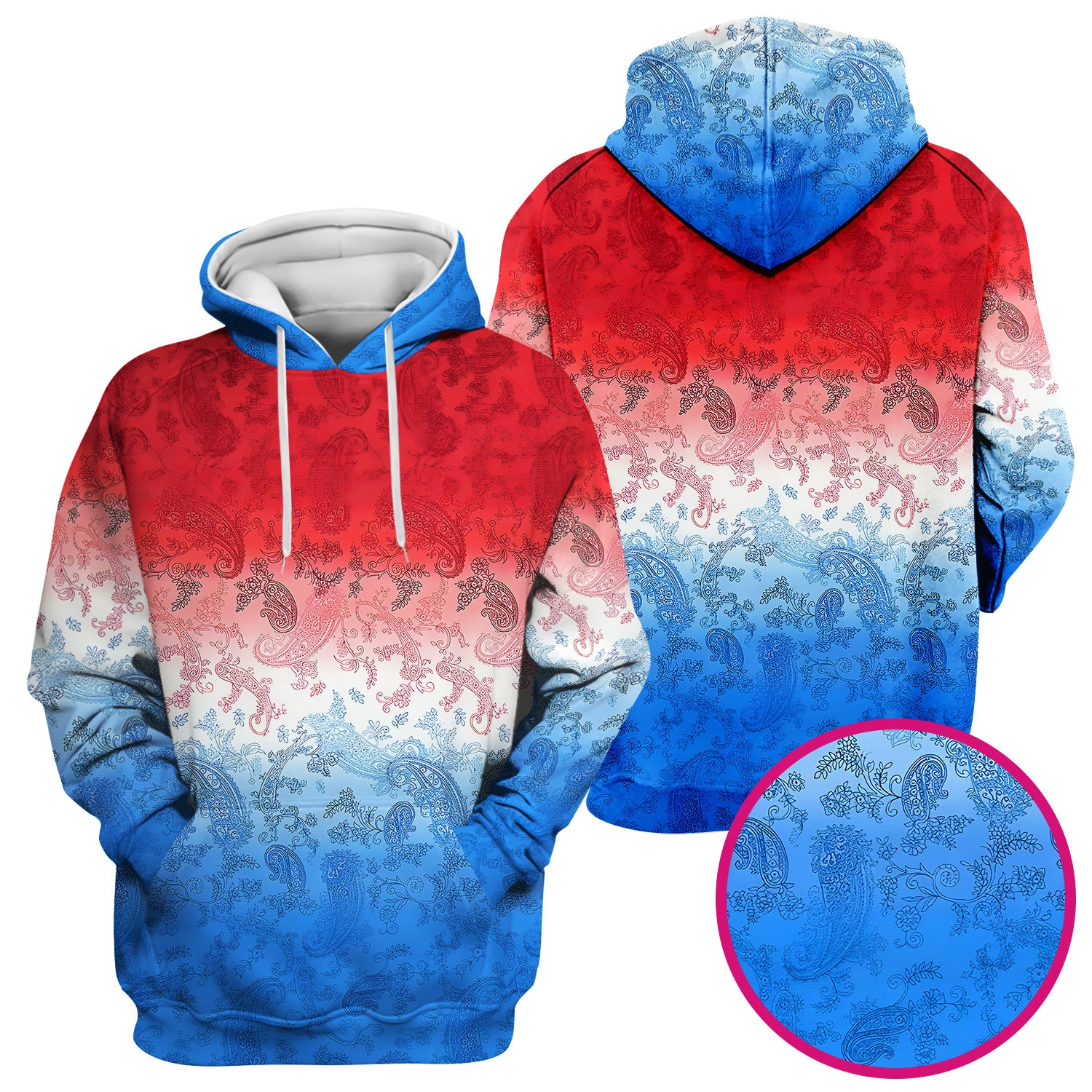 Red Blue Paisley Ombre Pattern Scrub Top, Comfortable Scrubs for Nurses