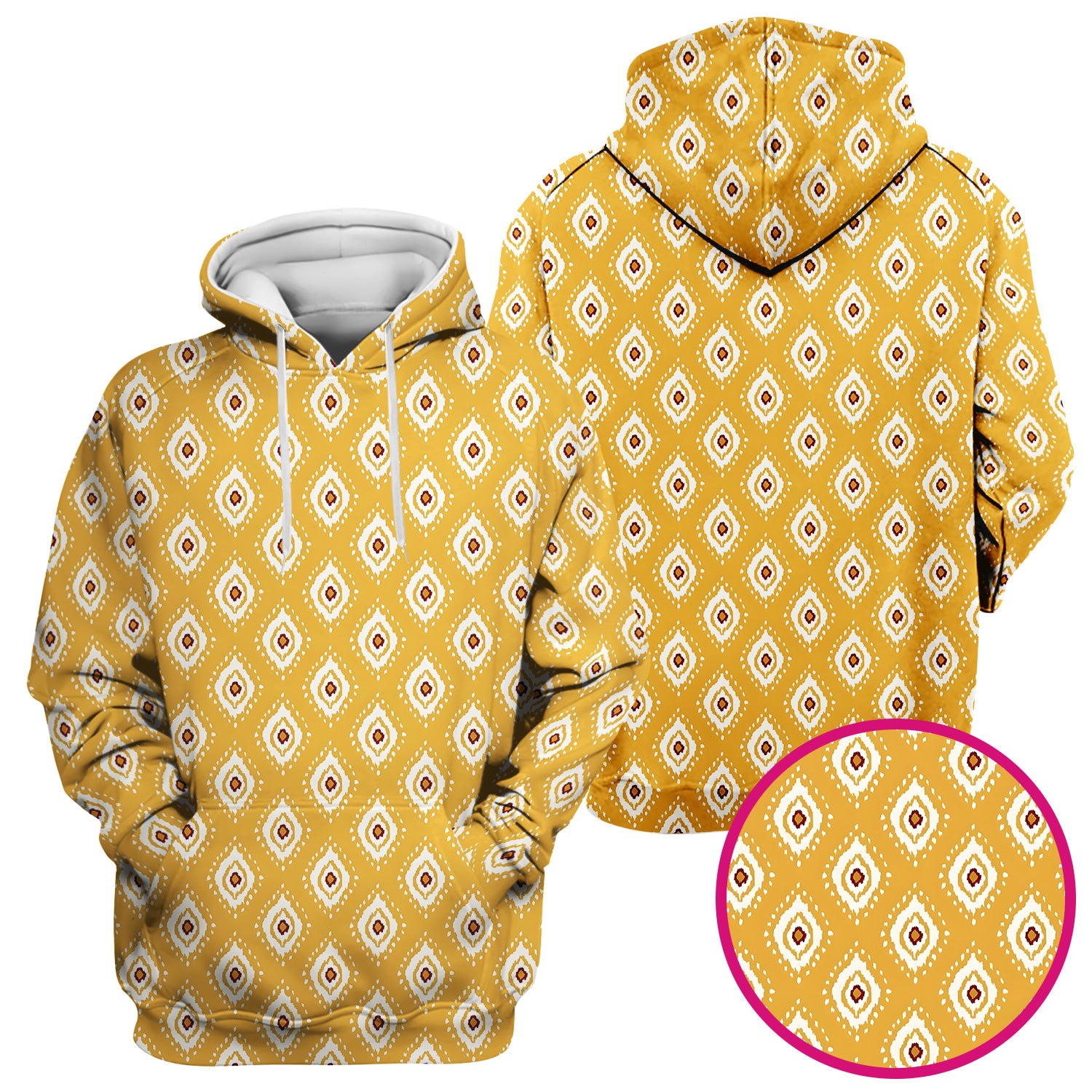 Cute Mustard Geometric Ikat Nurse Pattern Scrub Top, Breathable Fabrics Nursing Uniform