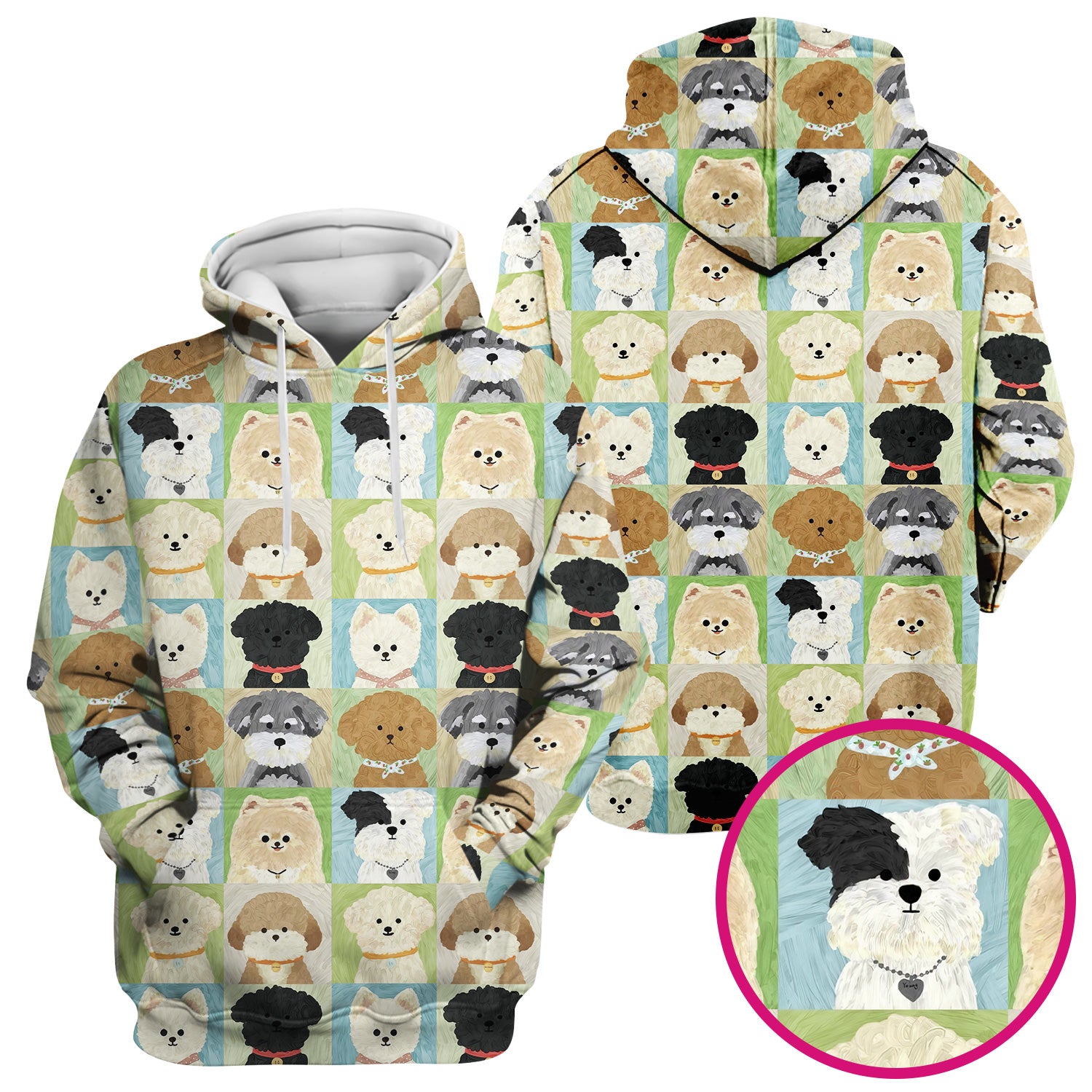 Adorable Different Dog Breeds Pattern Scrubs Top, Breathable Fabrics Nursing Uniform