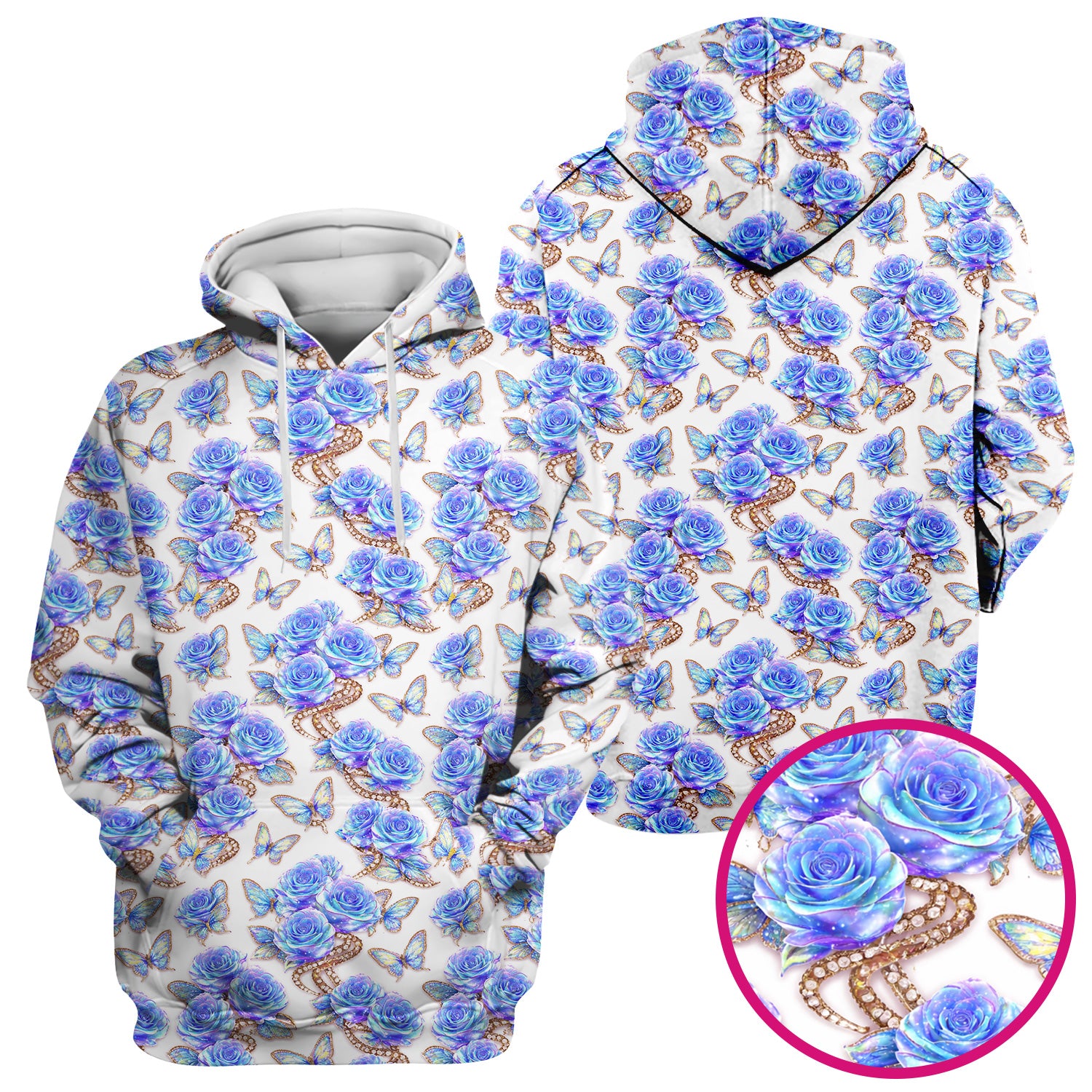 Elegant Blue Rose Floral Print Scrub Top, Soft & Breathable Nurse Scrubs