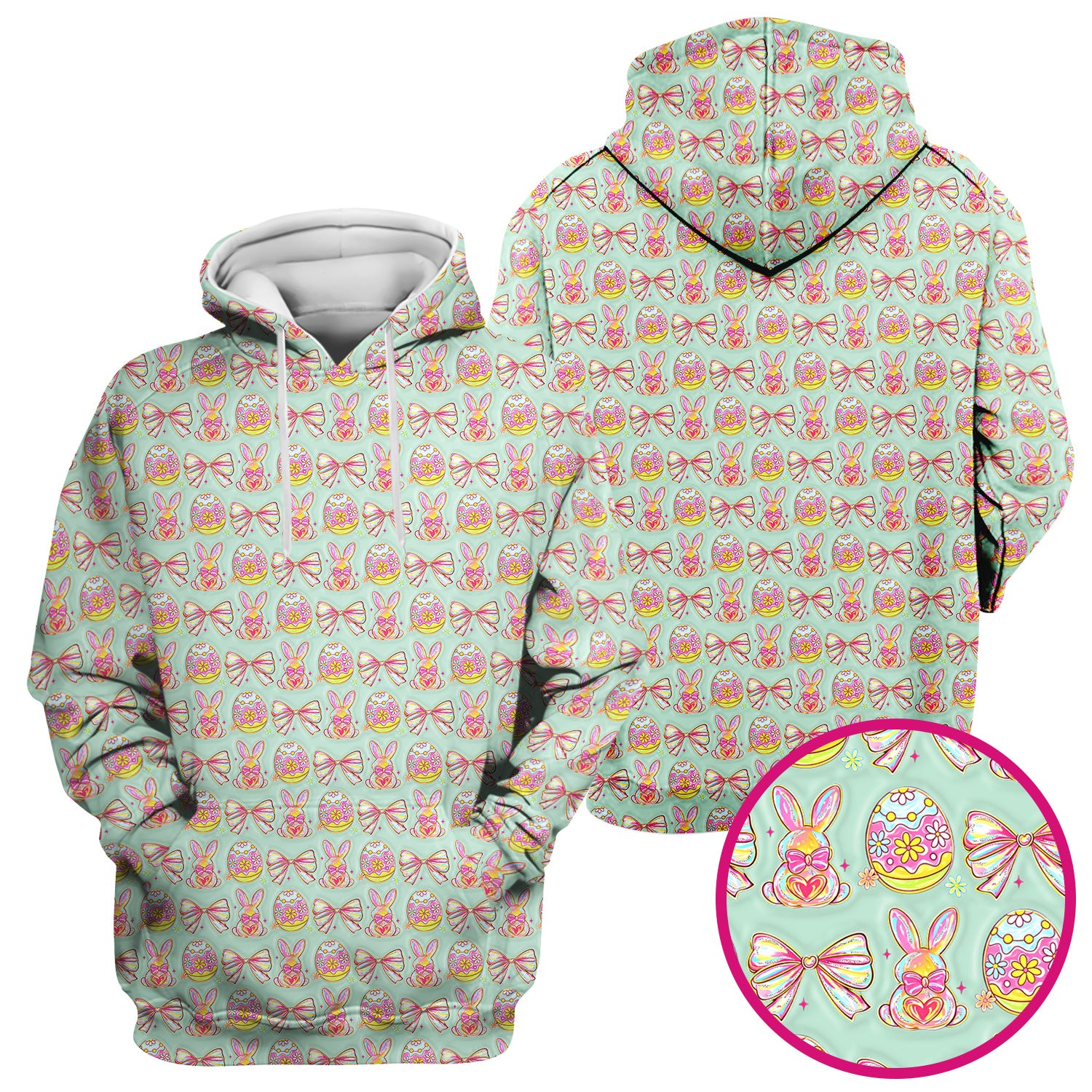 Easter Bunny Pastel Egg Bow Pattern Scrub Top, Breathable Fabrics Nursing Uniform