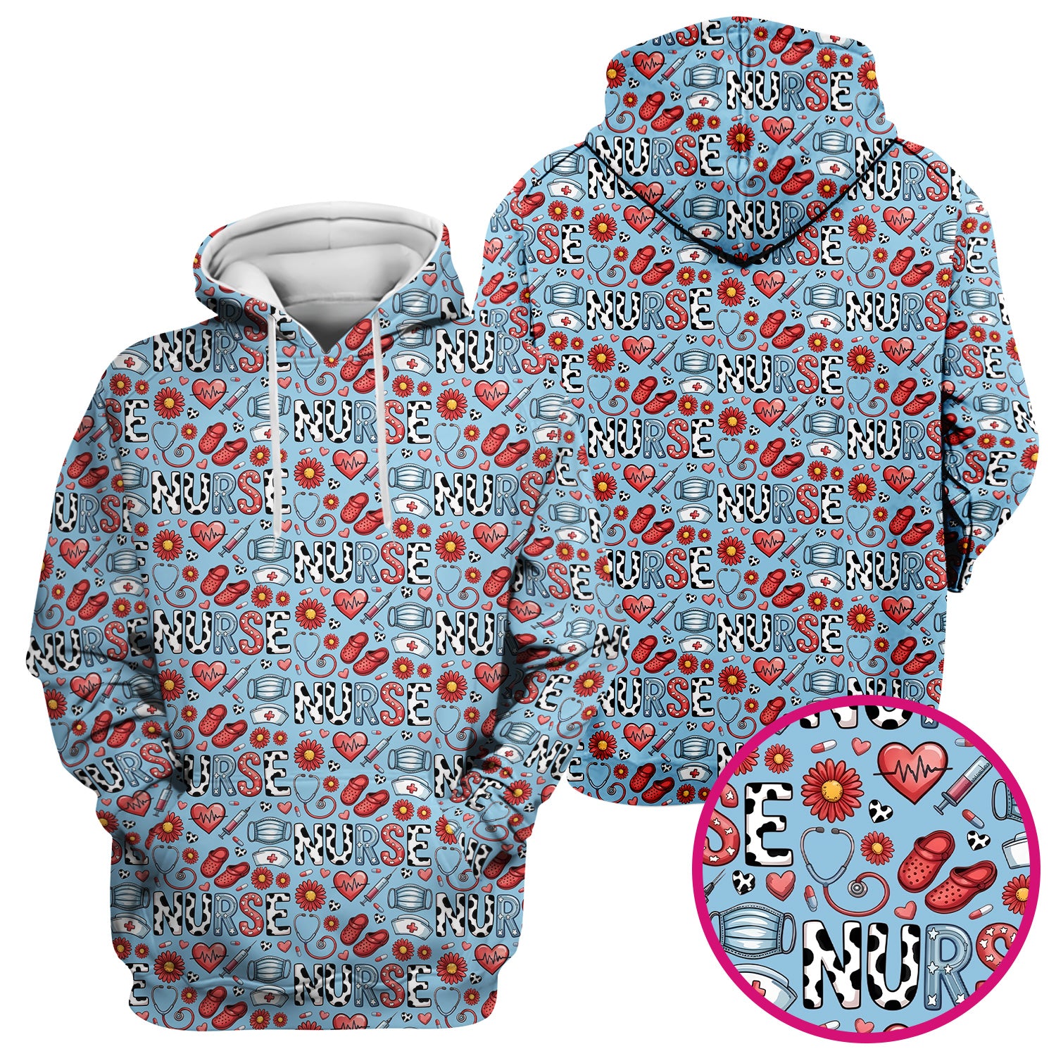 Cute Nurse Medical Icon Pattern Scrub Top, Comfortable Scrubs for Nurses