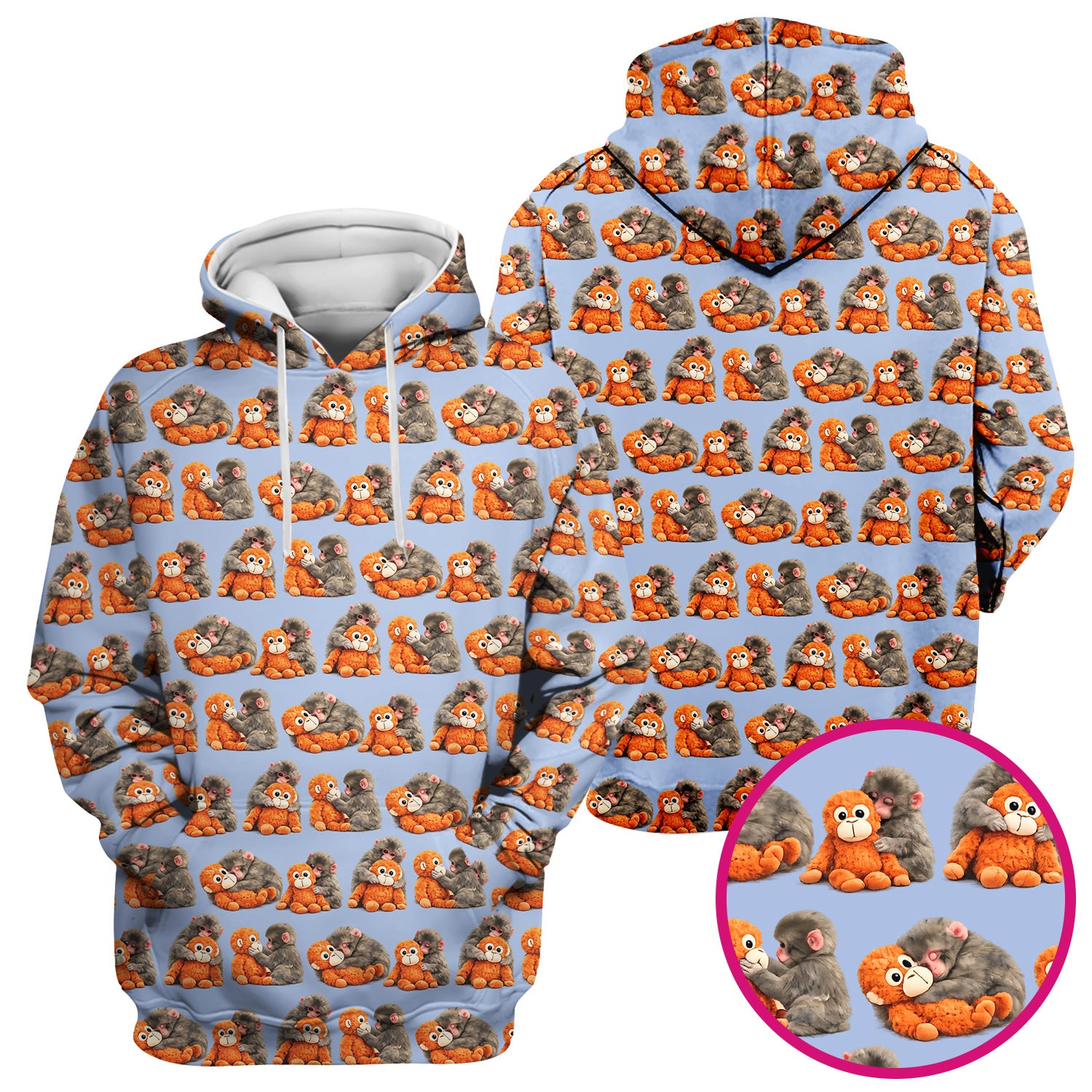 Cute Baby Monkey Plush Toy Animal Pattern Scrub Top, Breathable Medical Uniform Top