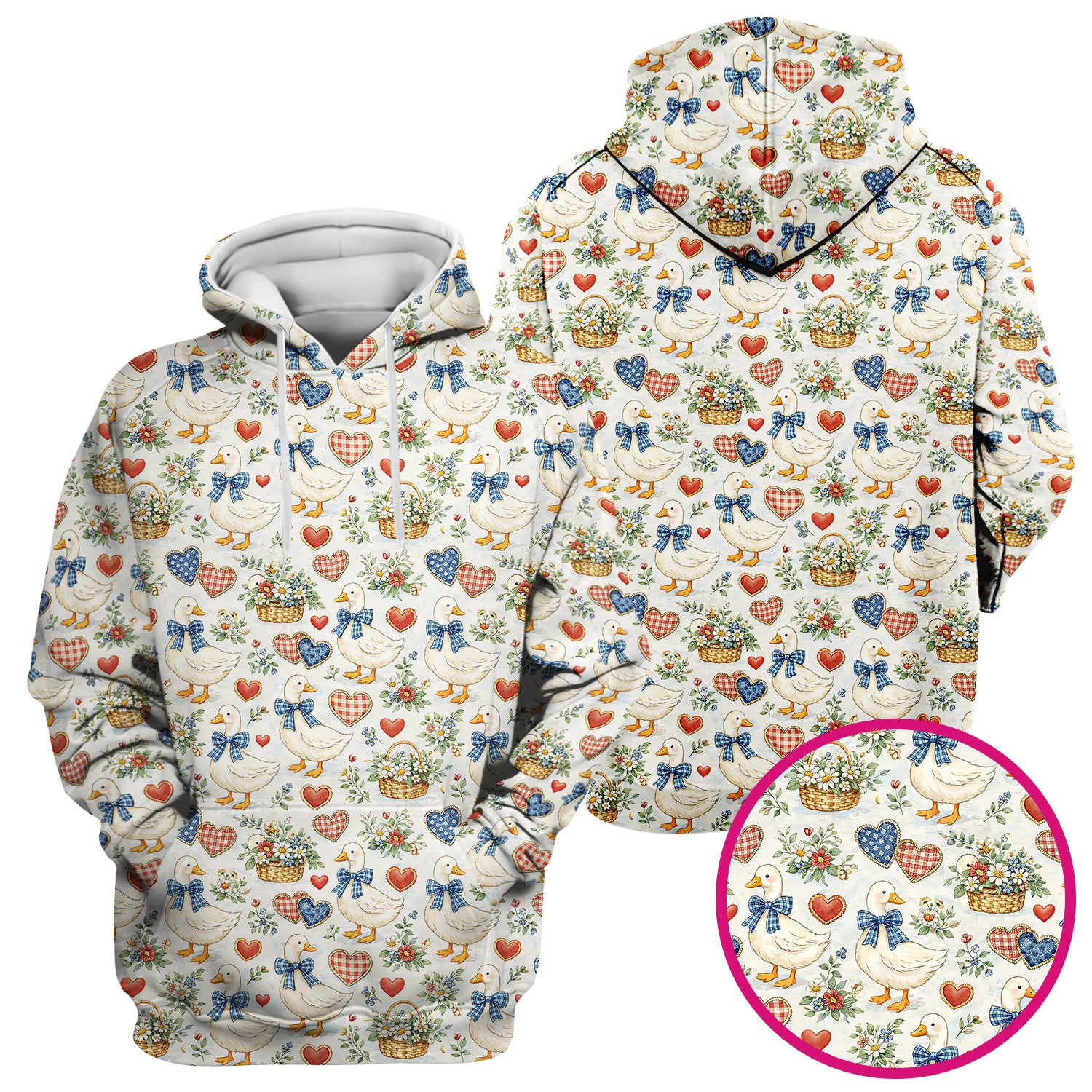 Cute Duck Heart Floral Nurse Pattern Scrub Top, Comfortable Scrubs for Nurses