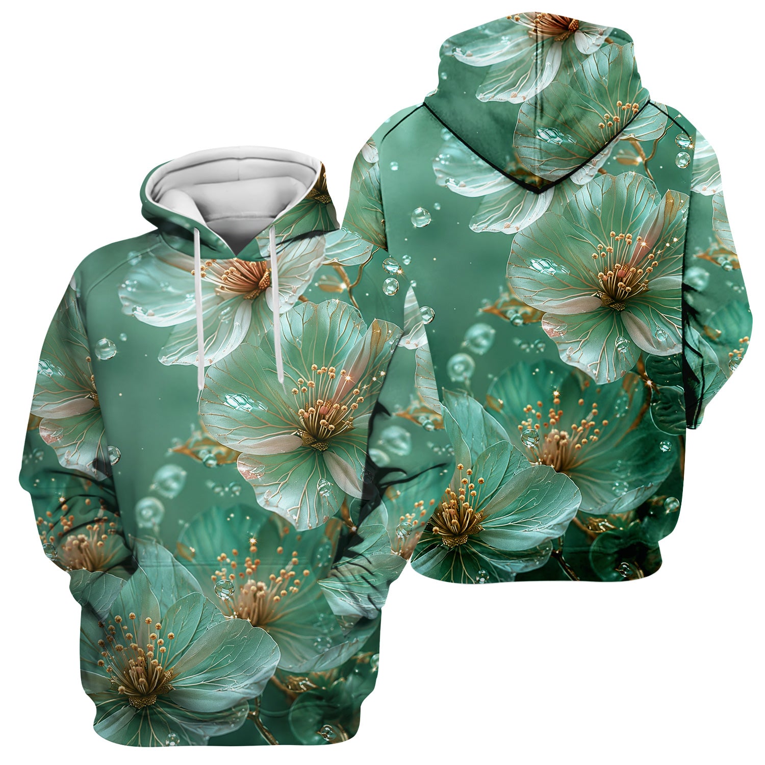 Elegant Mint Blossom Dewdrop Pattern Scrub Top, Comfortable Scrubs for Nurses