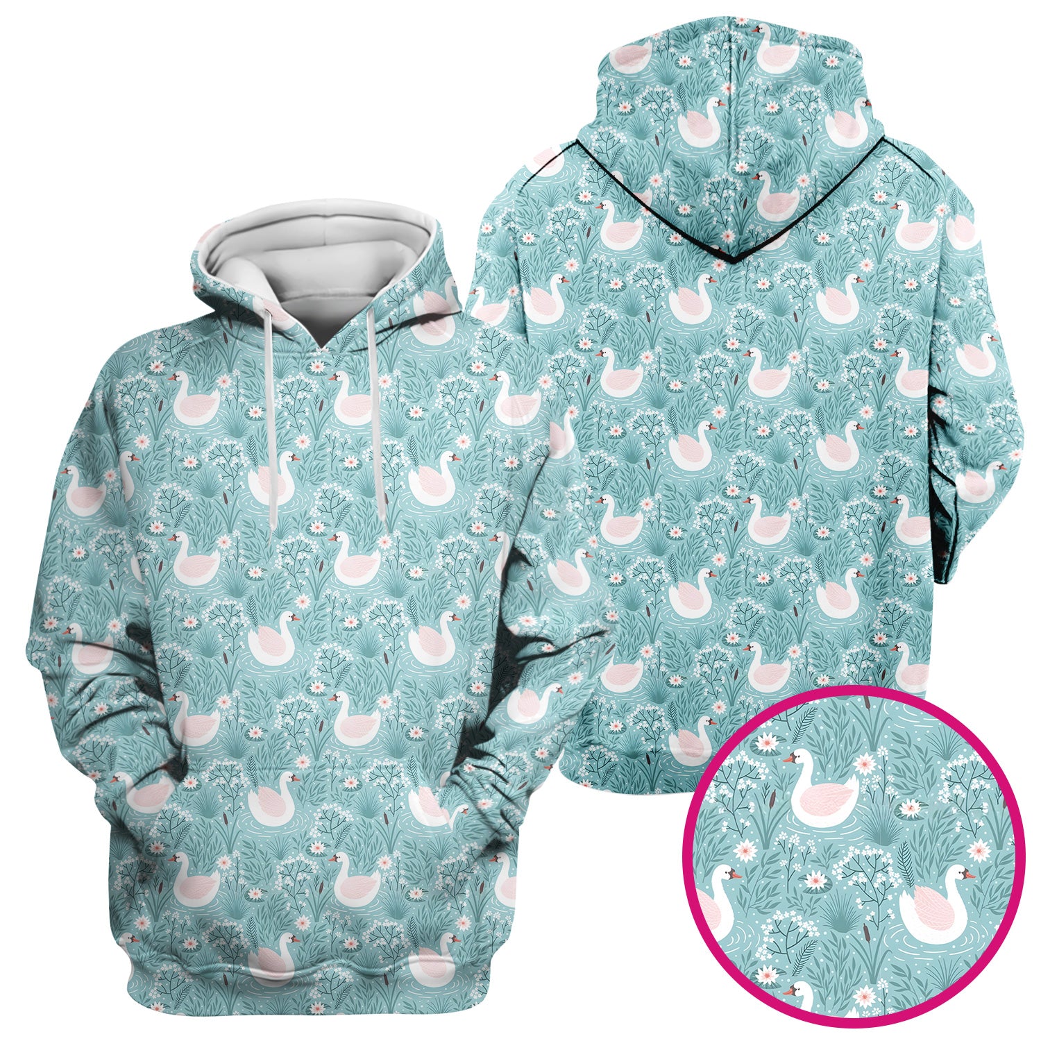 Sweet Swan Waterlily Garden Pattern Scrub Top, Comfortable Scrubs for Nurses