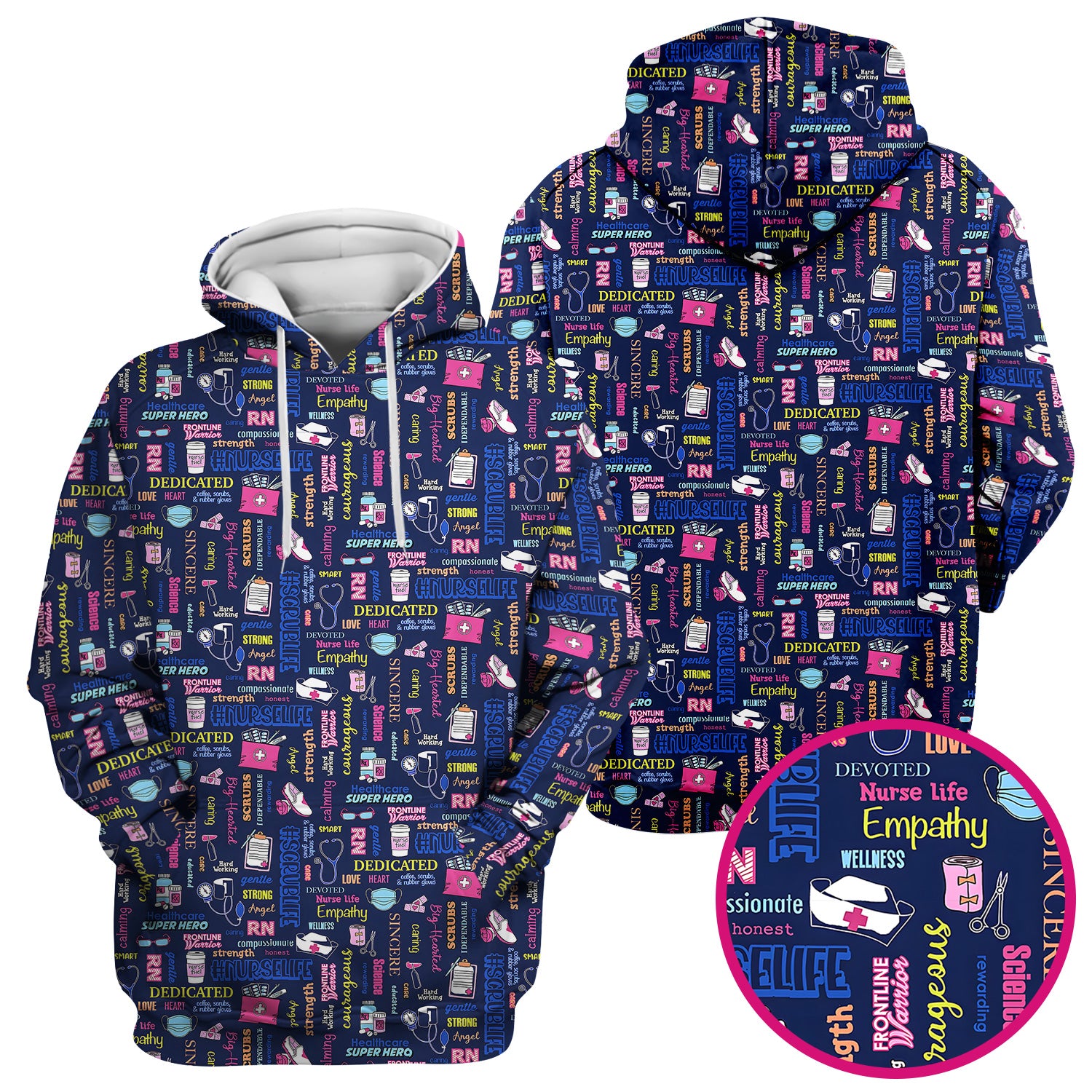Colorful Nurse Life Typography Print Scrub Top, Breathable Fabrics Nursing Uniform