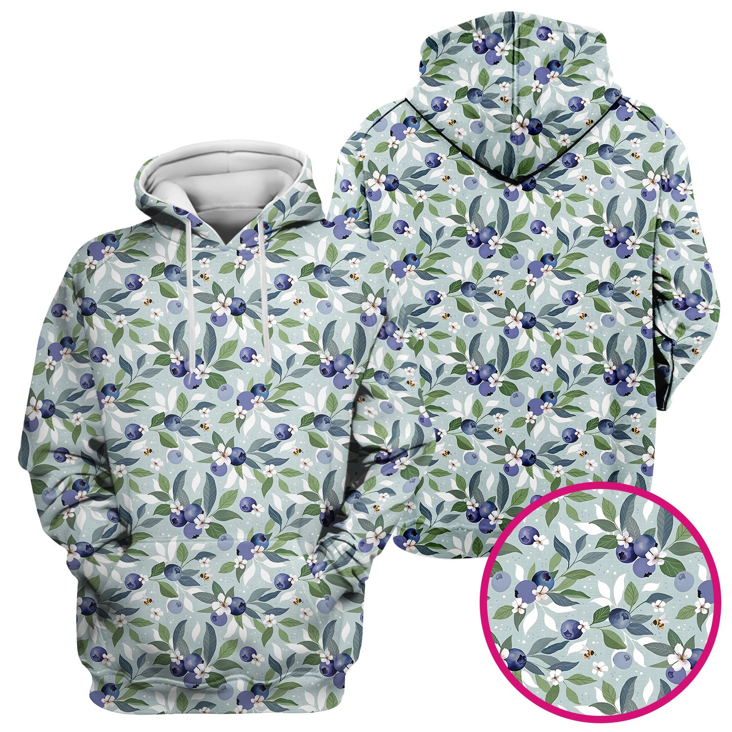 Fresh Blueberry Blossom Garden Pattern Nurse Scrub Top, Breathable Fabrics Nursing Uniform