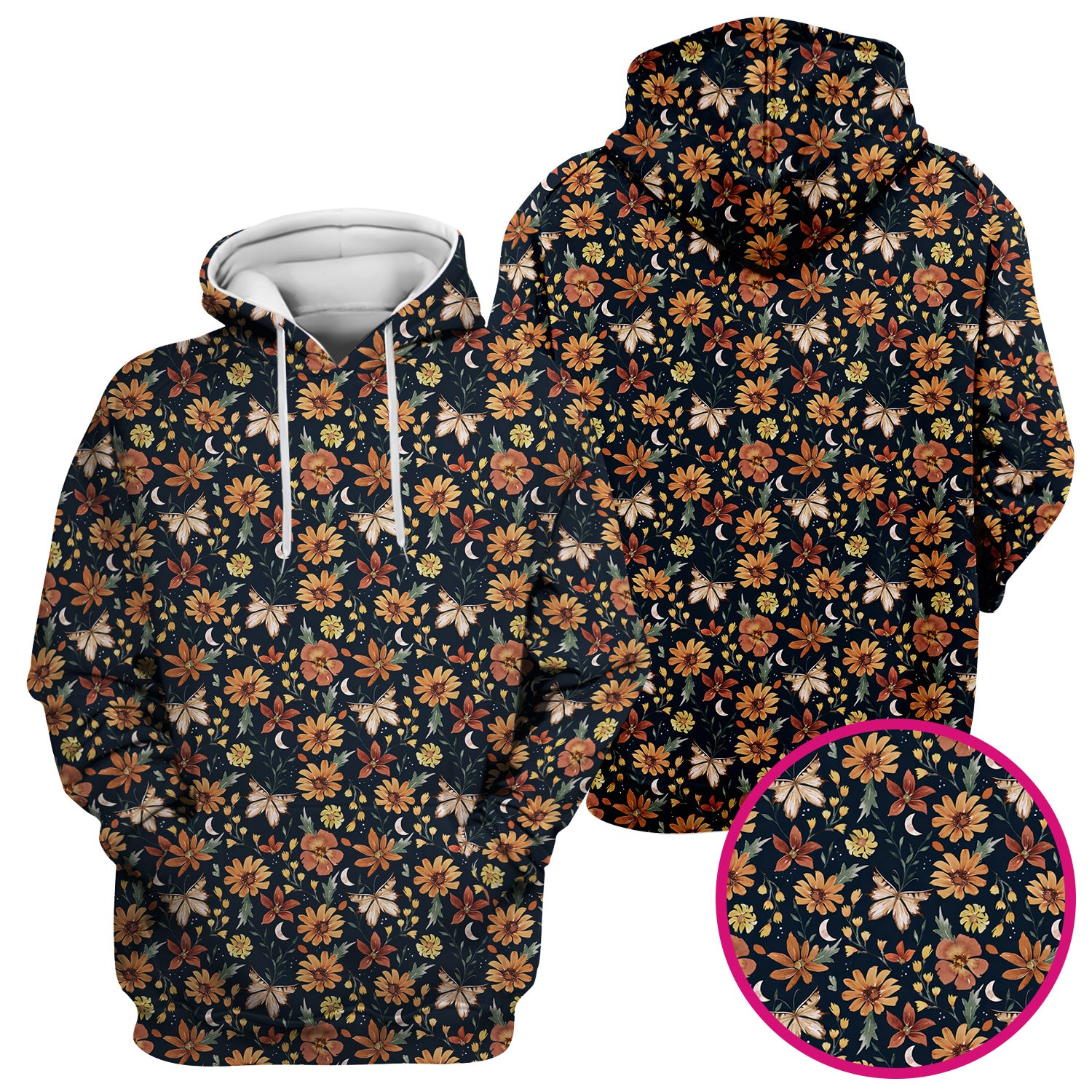 Charming Autumn Floral Butterfly Moon Pattern Scrub Top, Breathable Fabrics Nursing Uniform