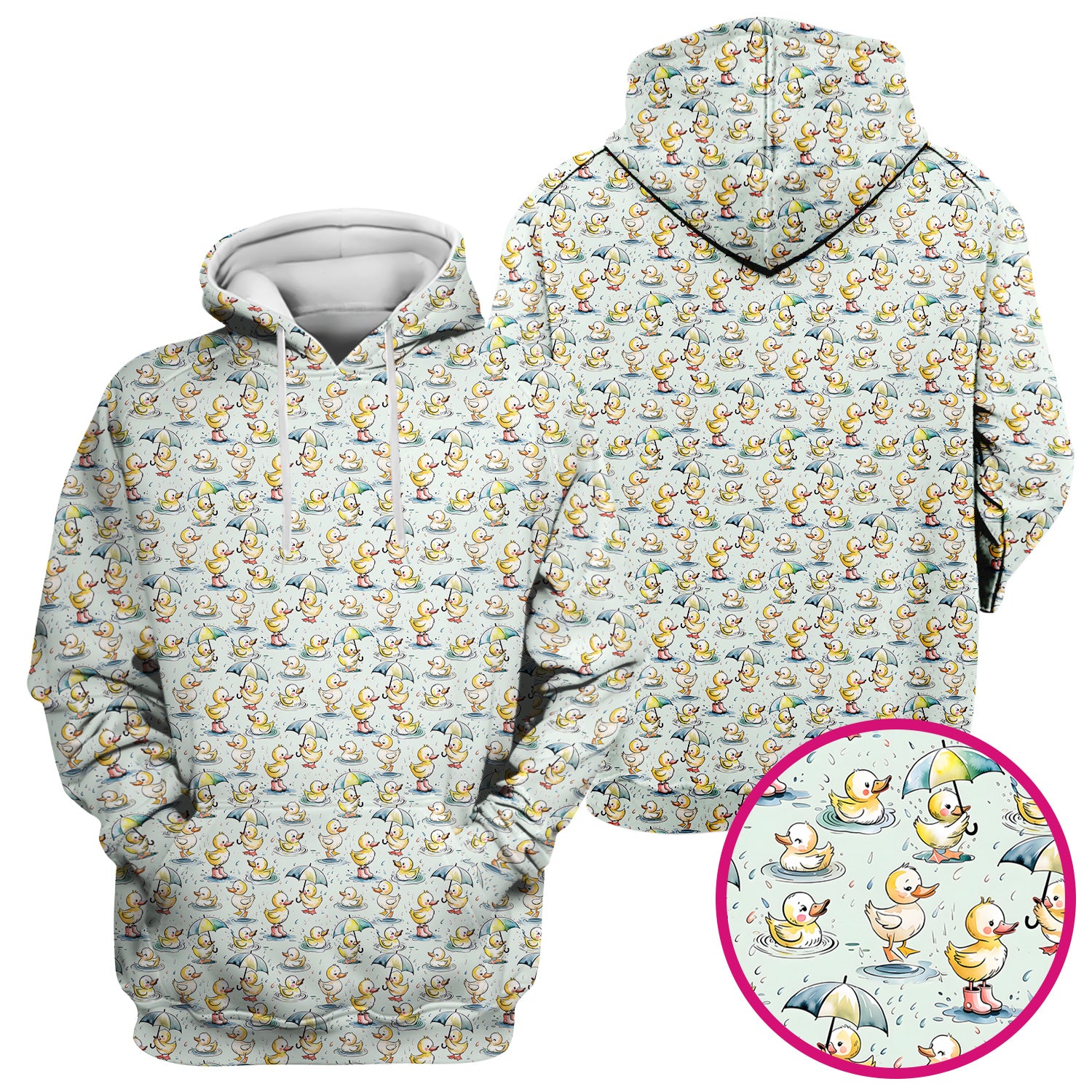 Playful Duck Rain Umbrella Print Nurse Scrub Top, Breathable Fabrics Nursing Uniform