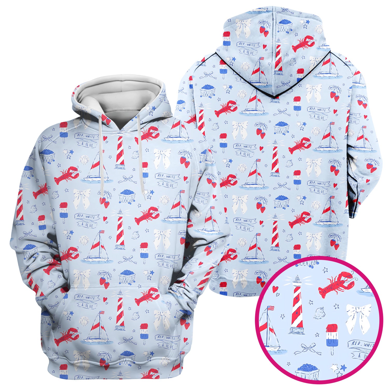 Lobster Lighthouse Sailboat Pattern Scrub Top, Comfortable Scrubs for Nurses
