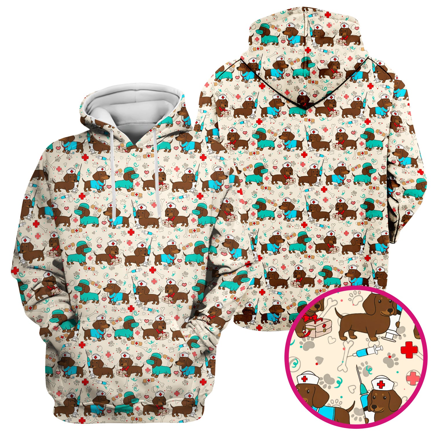 Cute Wiener Dog Dachshund Nurse Scrub Top, Funny Dachshund Dog Scrubs Shirt, Breathable Fabrics Nursing Uniform