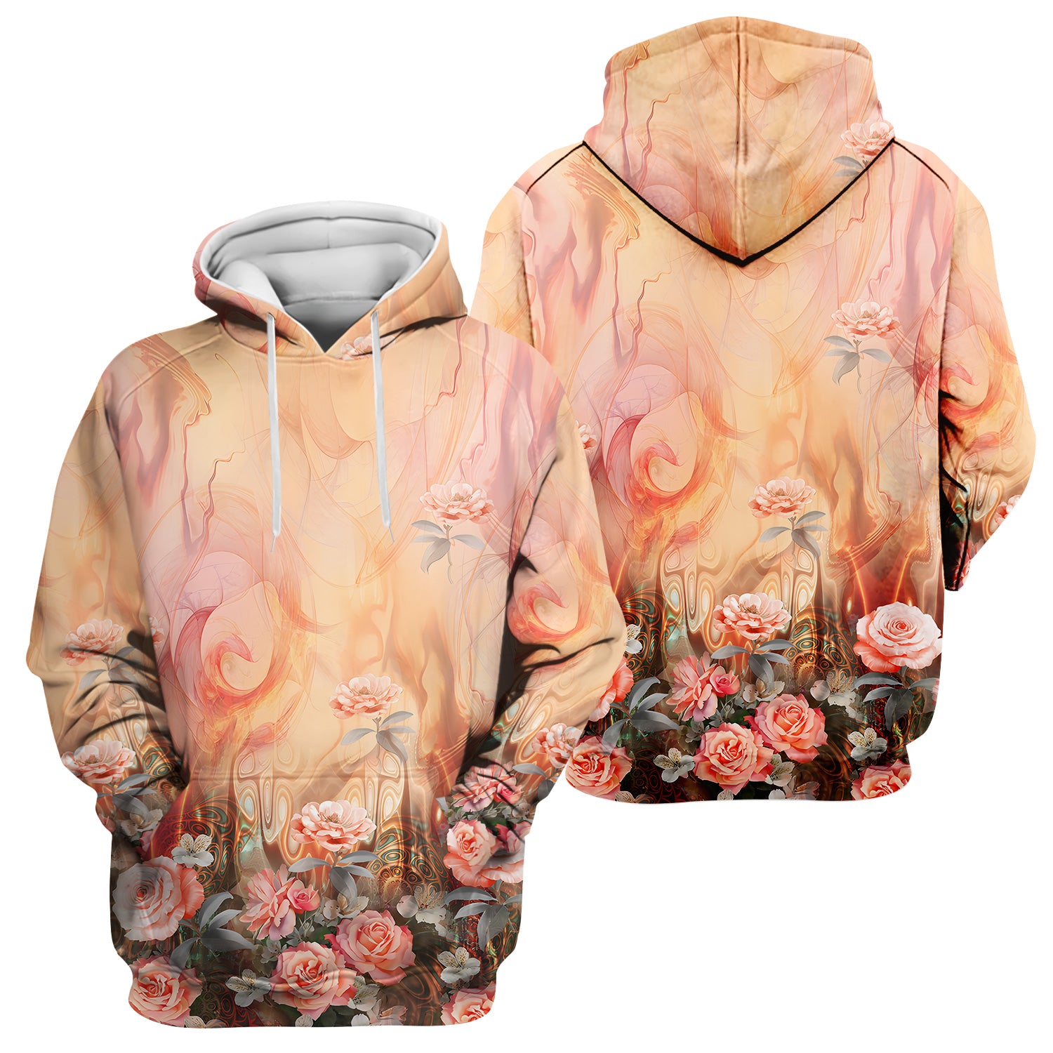 Elegant Peach Marble Rose Pattern Scrub Top, Comfortable Scrubs for Nurses