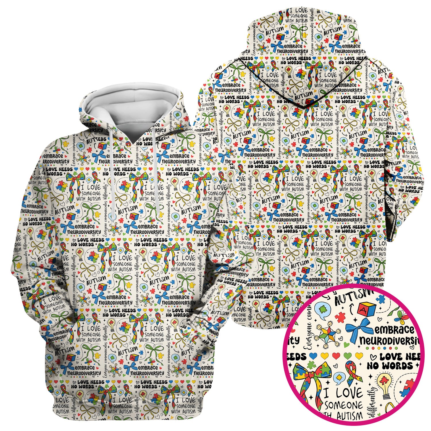 Autism Awareness Puzzle Ribbon Pattern Scrub Top, Breathable Fabrics Nursing Uniform