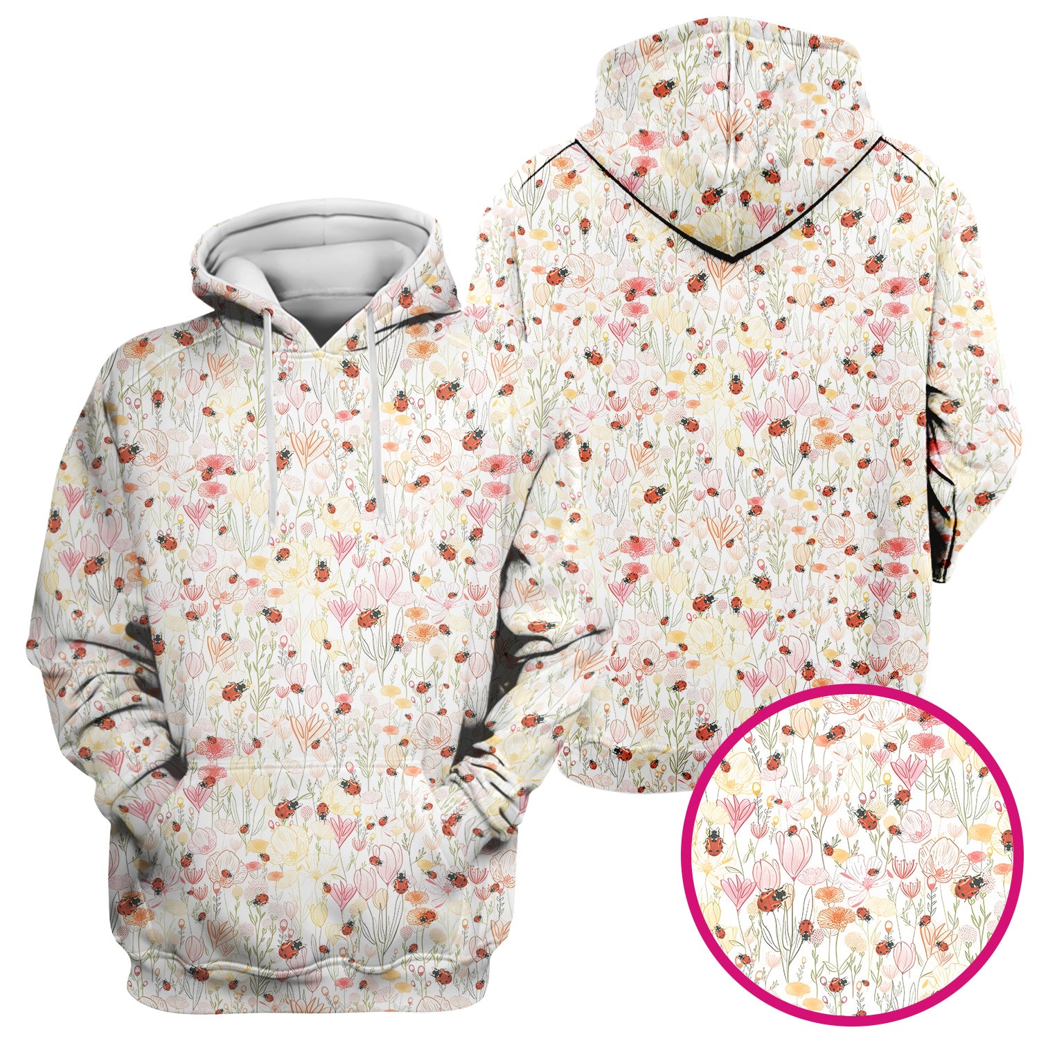 Cute Nurse Wildflower Ladybug Garden Pattern Scrub Top, Comfortable Scrubs for Nurses