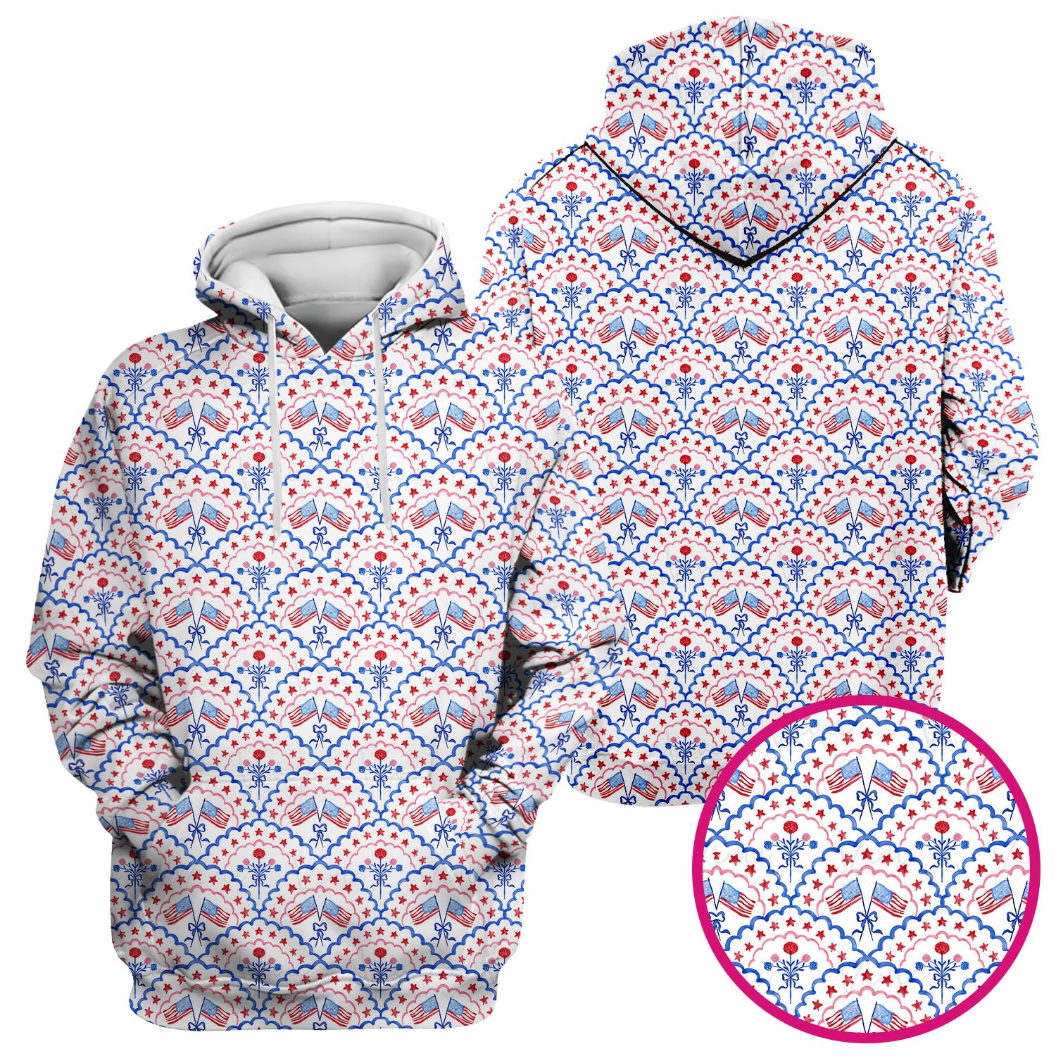 Patriotic Scallop Star Flag Floral Pattern Scrub Top, Comfortable Scrubs for Nurses