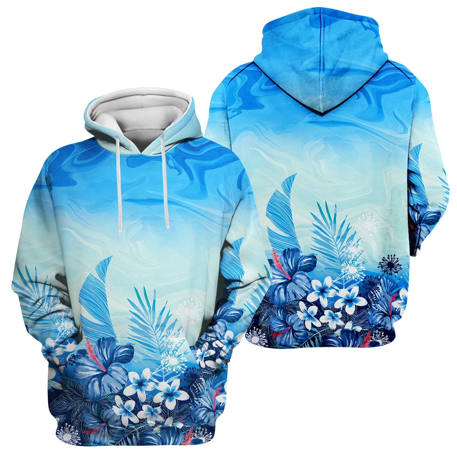 Elegant Blue Tropical Floral Pattern Scrub Top, Comfortable Scrubs for Nurses