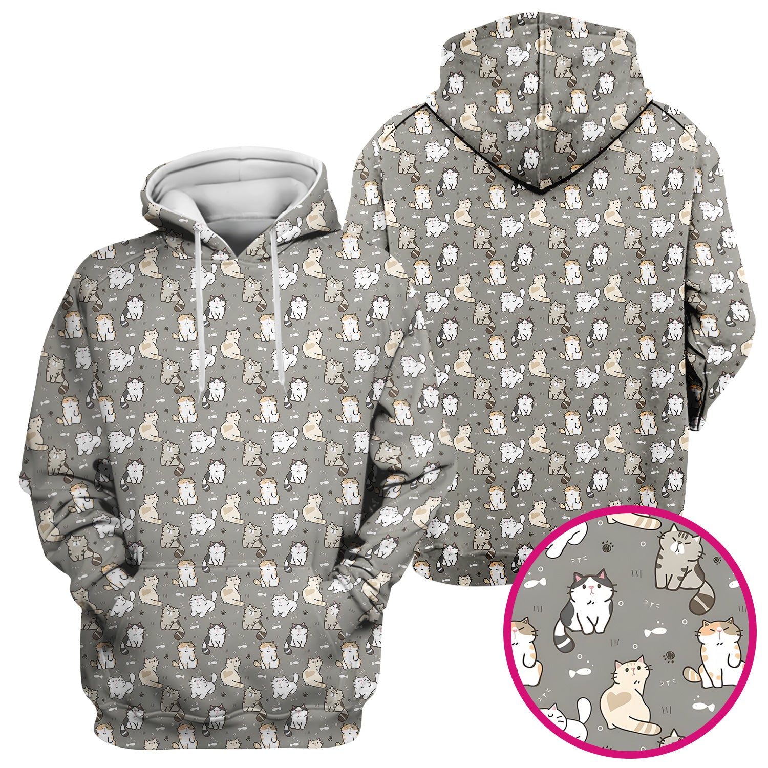 Pastel Cat Scrub Top, Cute Cat Pattern Nurse Shirt, Breathable Fabrics Nursing Uniform