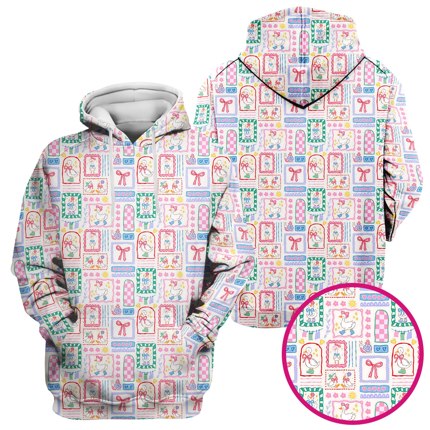 Adorable Nurse Goose Ribbon Patchwork Frame Pattern Scrub Top, Comfortable Scrubs for Nurses