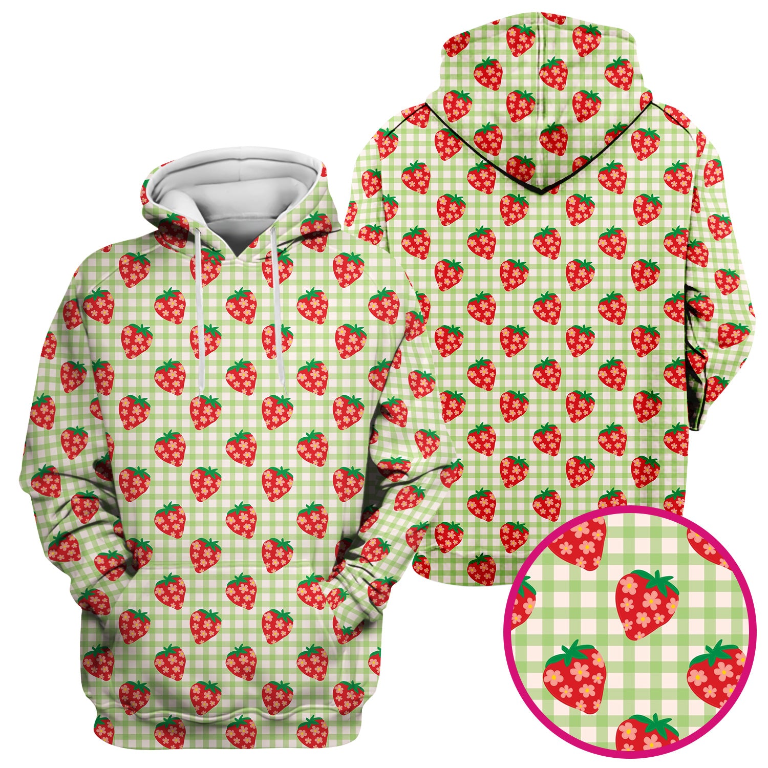 Sweet Strawberry Gingham Print Scrub Top, Comfortable Scrubs for Nurses