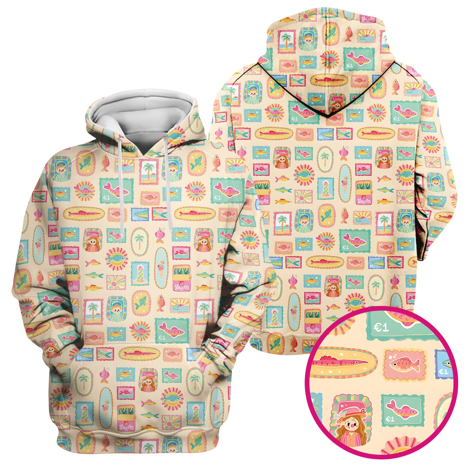 Coastal Vintage Postage Stamp Pattern Scrub Top, Comfortable Scrubs for Nurses