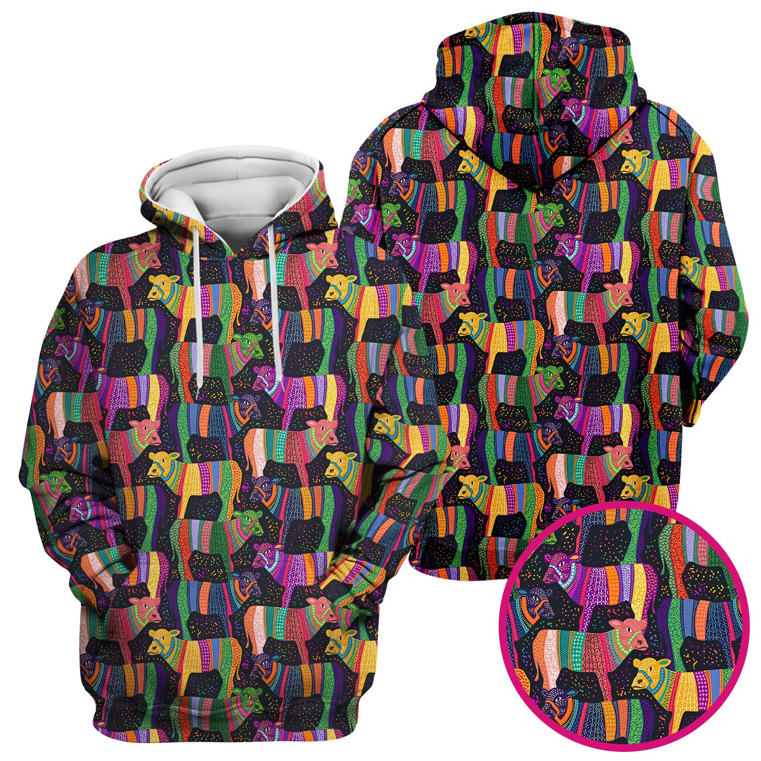 Vibrant Patchwork Rainbow Cow Pattern Scrub Top, Comfortable Scrubs for Nurses