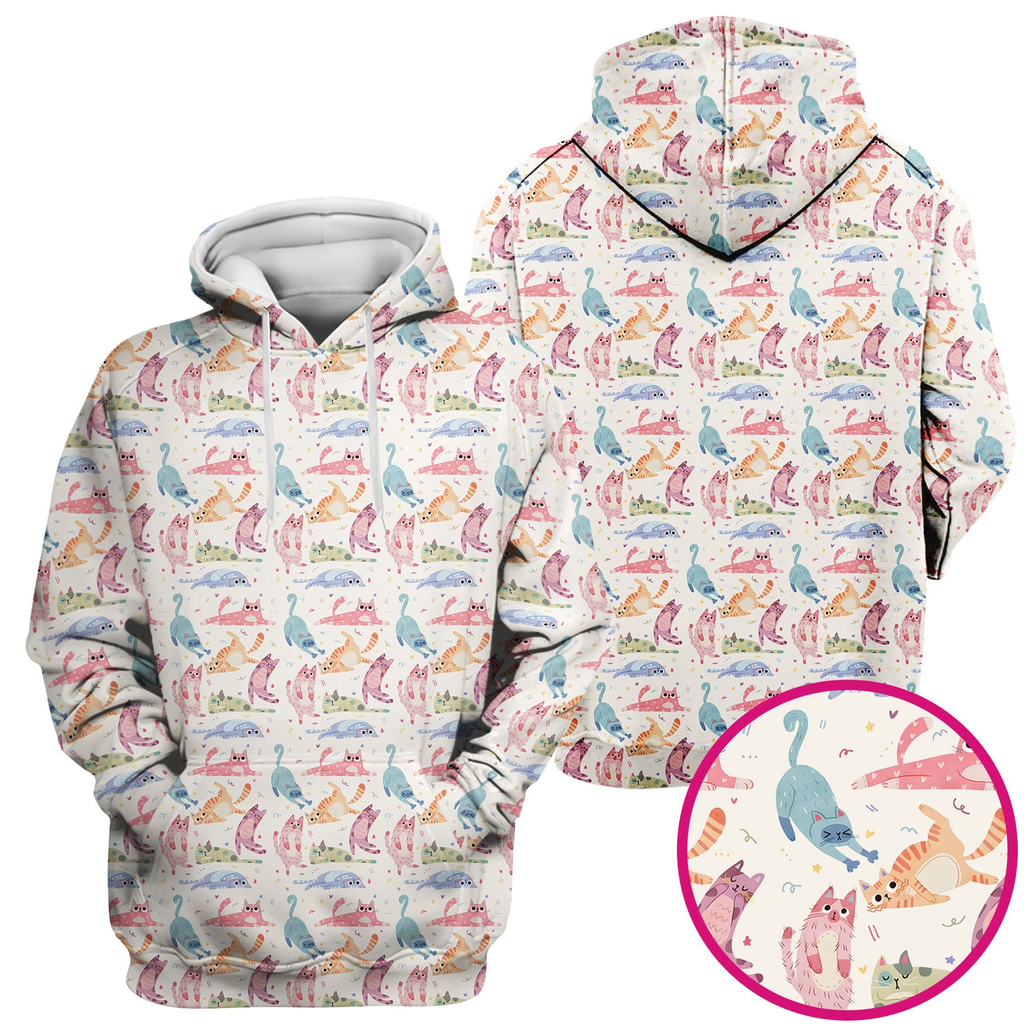 Funny Pastel Cat Pattern Medical Scrub Top, Breathable Fabrics Nursing Uniform