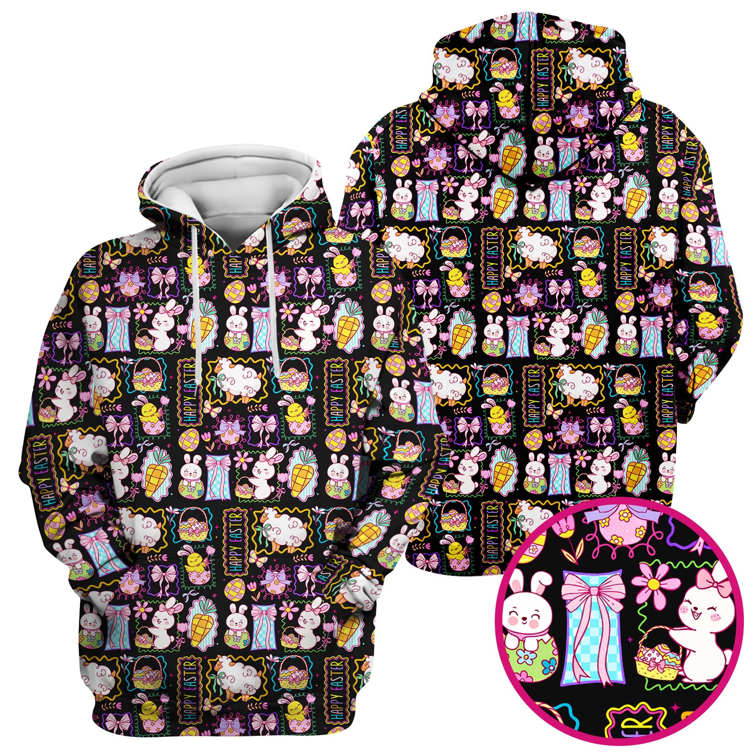 Cute Easter Bunny Egg and Bow Print Scrub Top, Breathable Fabrics Nursing Uniform