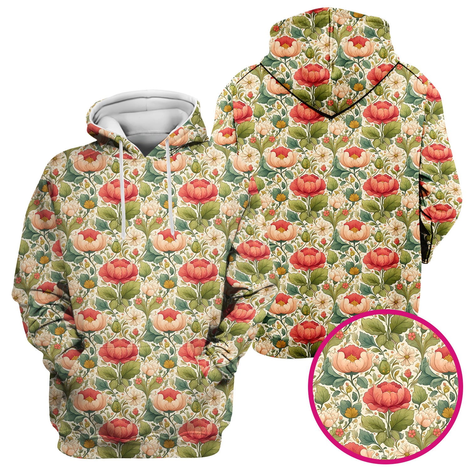 Vintage Botanical Peony Floral Pattern Scrub Top, Breathable Fabrics Nursing Uniform